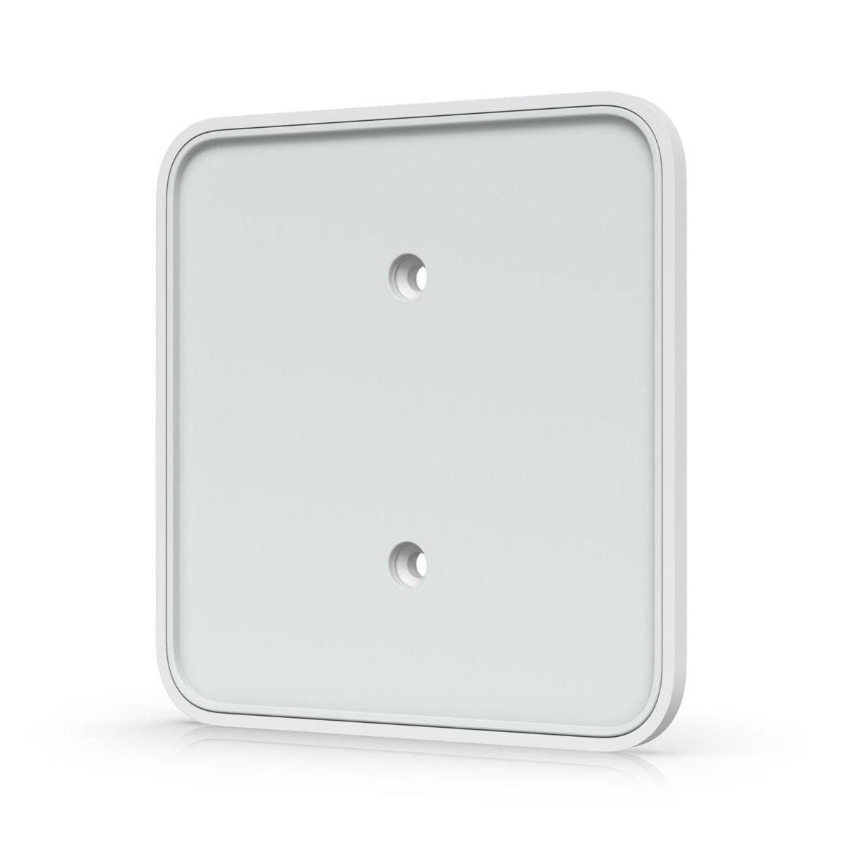 Eine leere weiße quadratische Montageplatte mit zwei Löchern, konzipiert für Beschilderung oder Befestigungsinstallation.