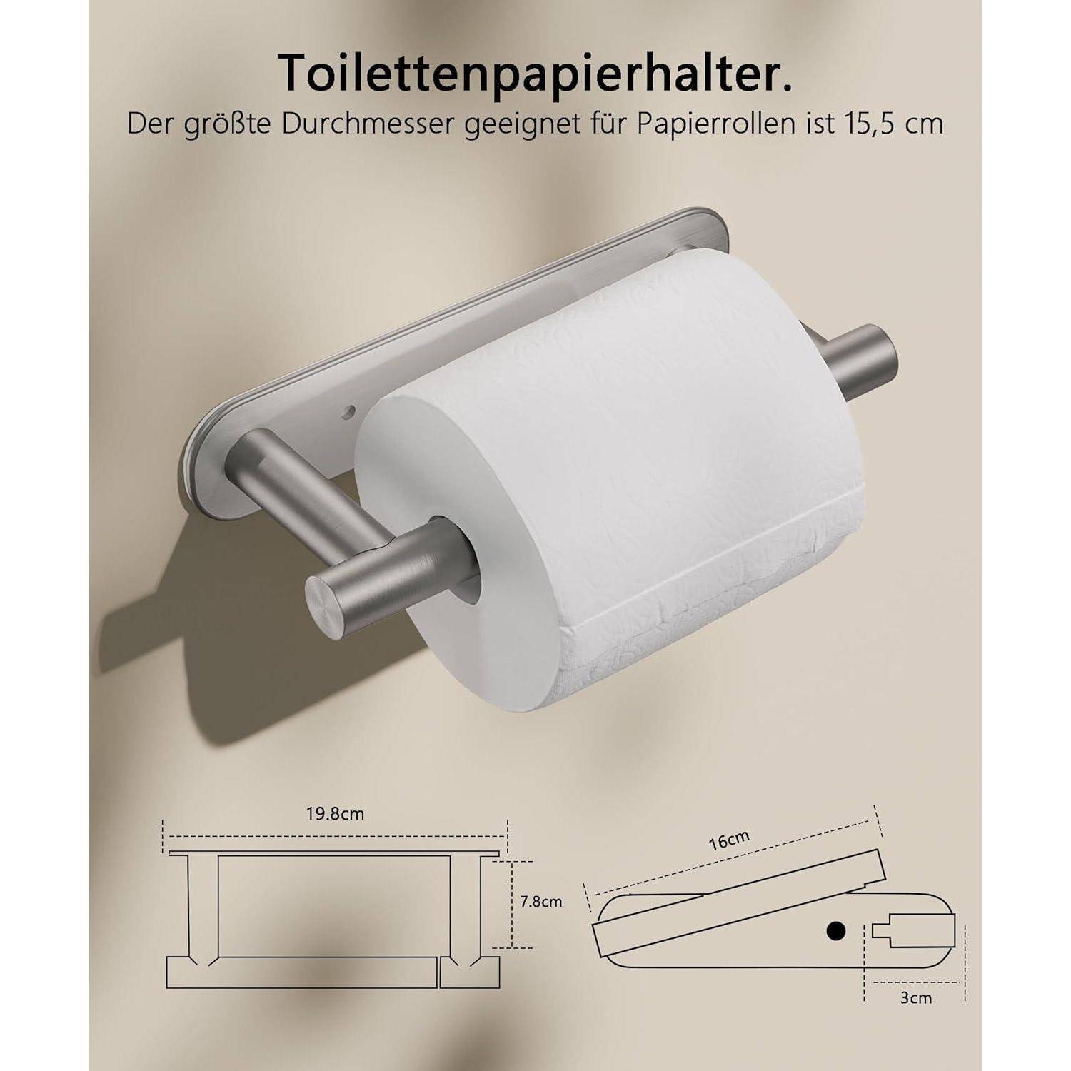 Toilettenpapierhalter Wandhalterung Edelstahl ohne Bohren Silber