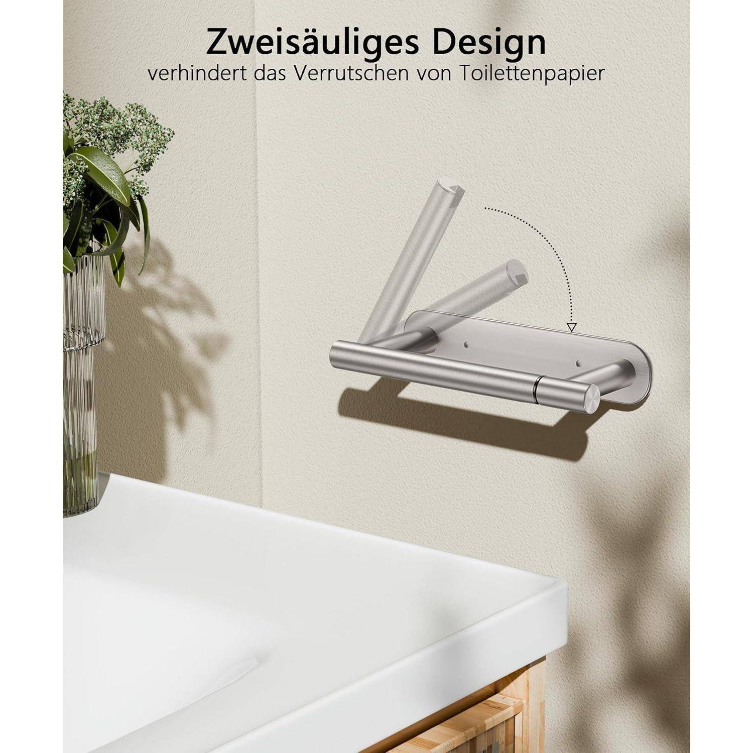 Wandmontierter Toilettenpapierhalter mit zweisäuligem Design verhindert das Verrutschen von Toilettenpapier