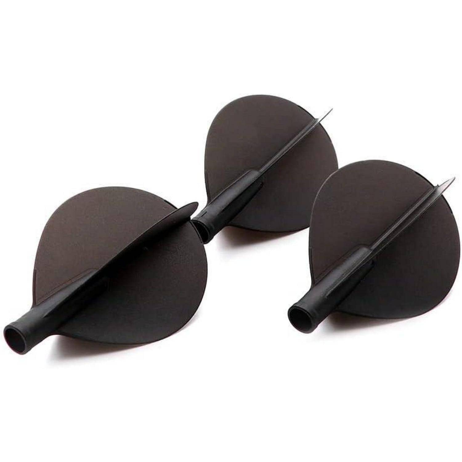 Drei schwarze Blasrohrpfeile mit tränenförmigen Flossen sind parallel angeordnet.