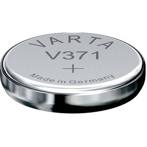Runde silberne Batterie mit der Aufschrift 
