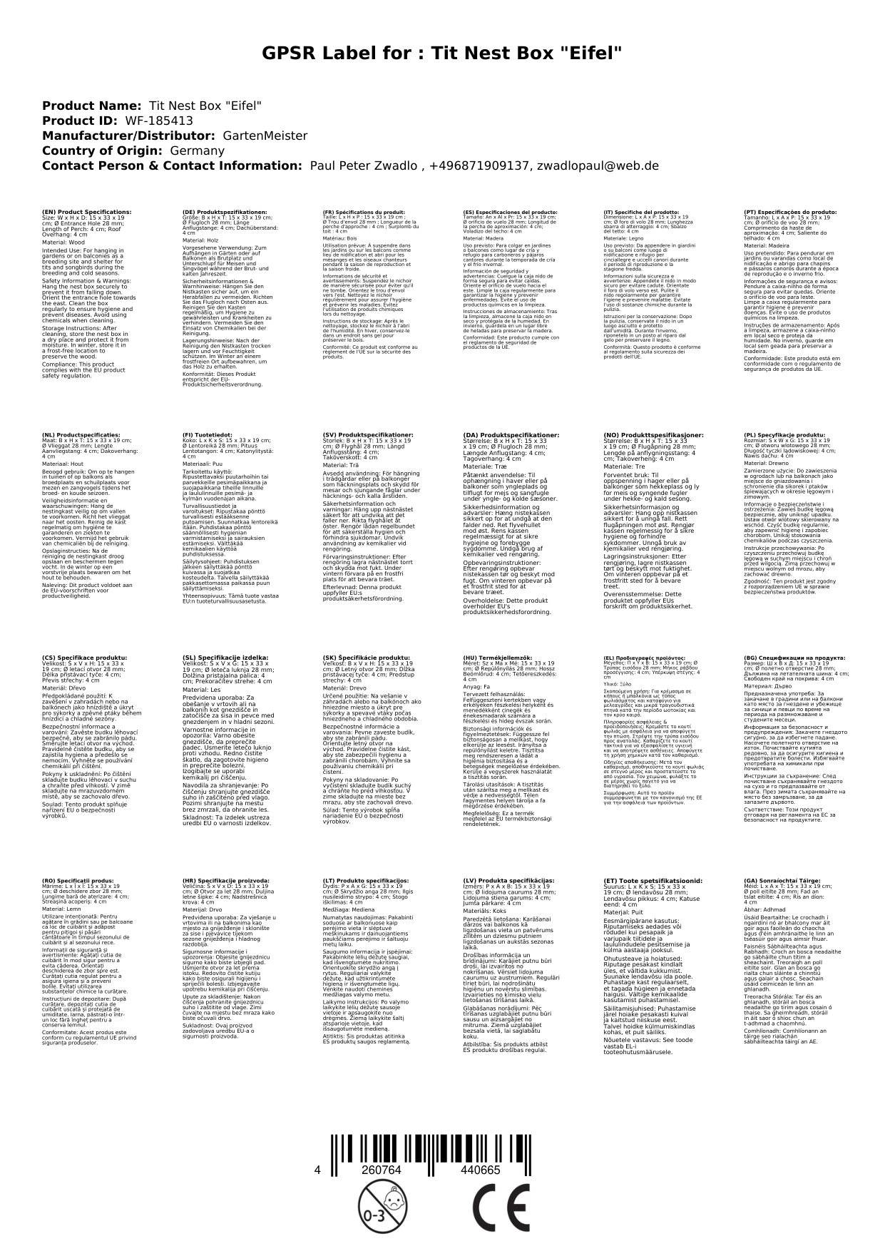 Nistkasten für Meisen "Eifel"