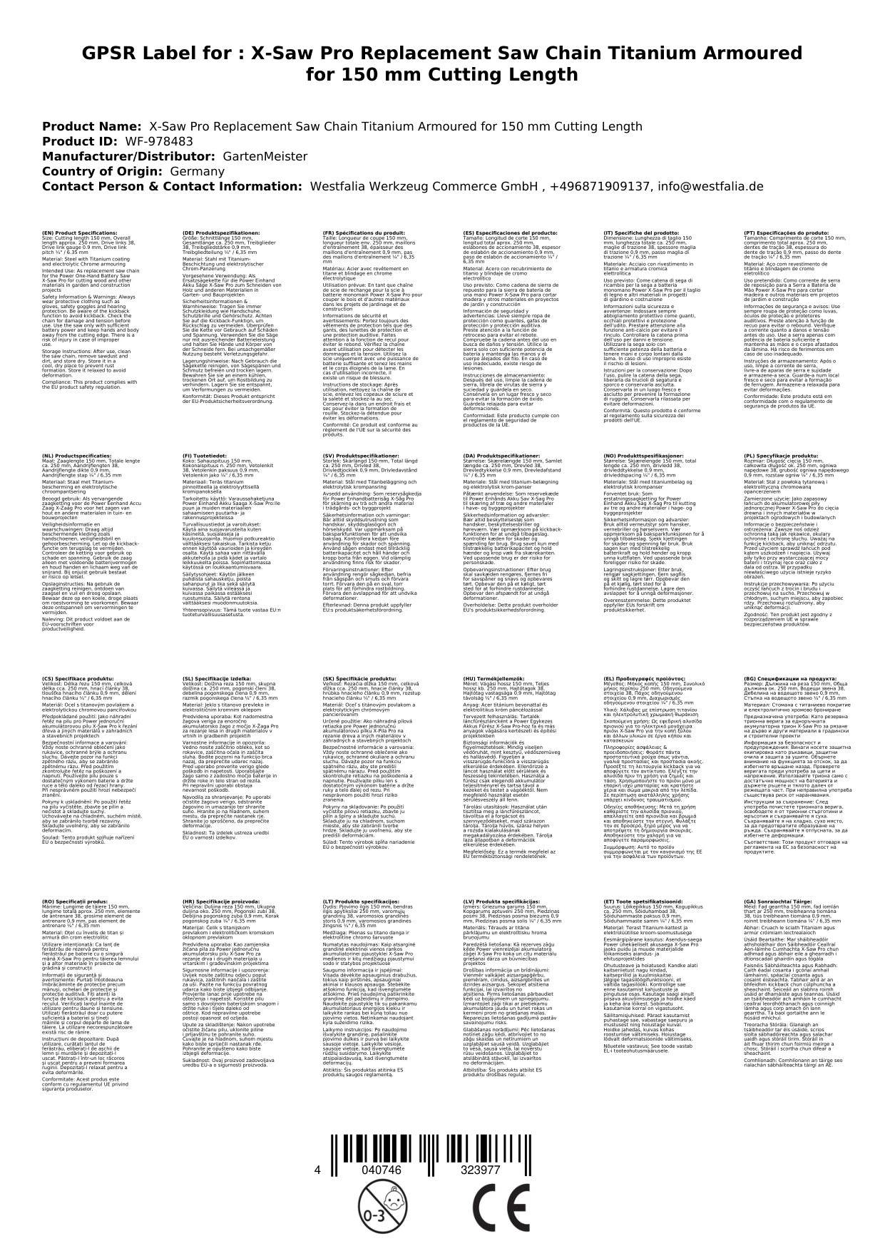 X-Saw Pro Ersatzsägekette Titanium gepanzert für 150 mm Schnittlänge