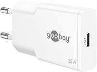 Ein weißer Goobay 25W-Netzteil mit USB-Stecker, entwickelt zum Aufladen elektronischer Geräte.