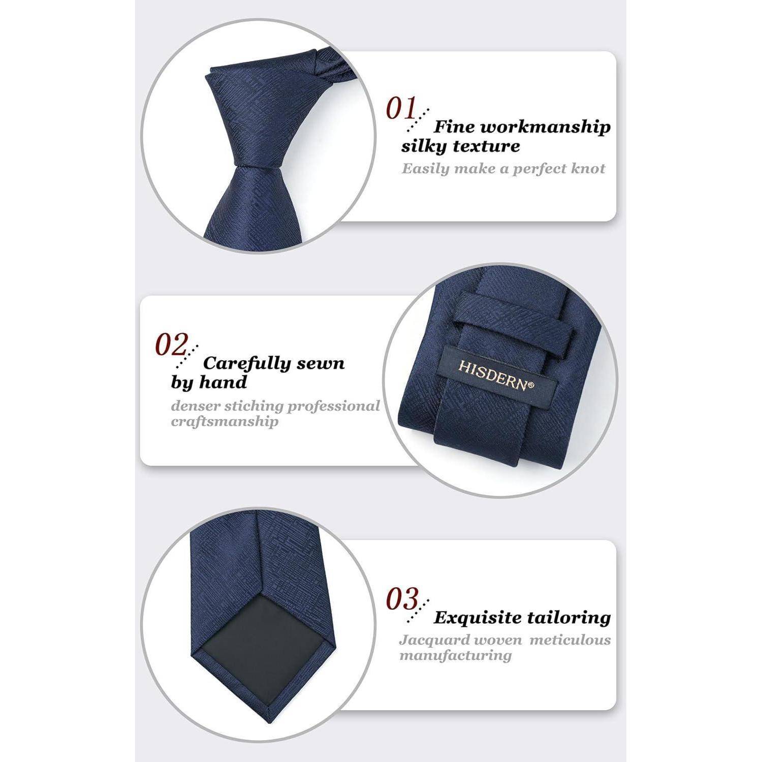 Krawatte Herren Einstecktuch Set Hochzeit Business Party Navy Blue-4