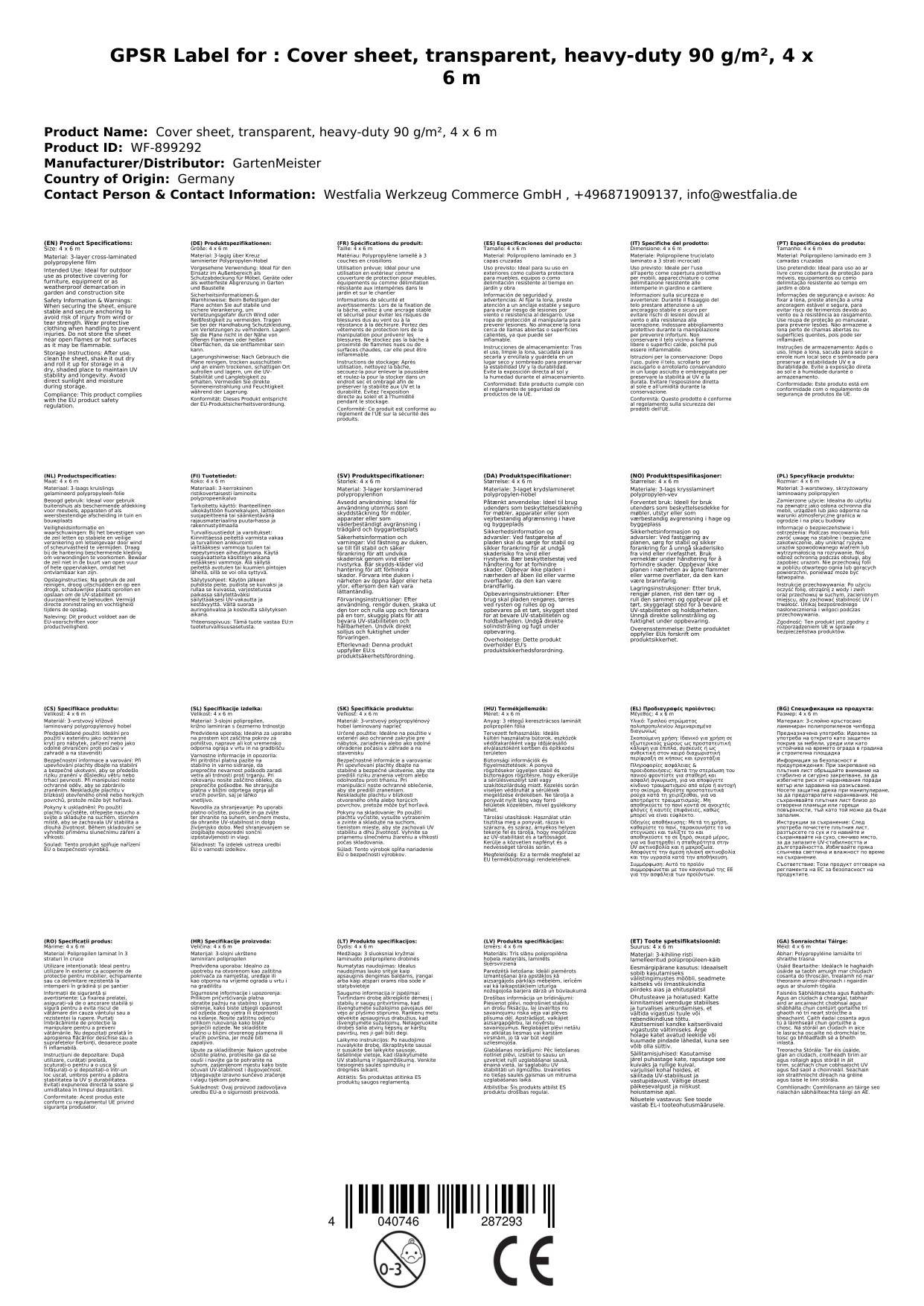 Abdeckplane, transparent, stark 90 g/m², 4 x 6 m