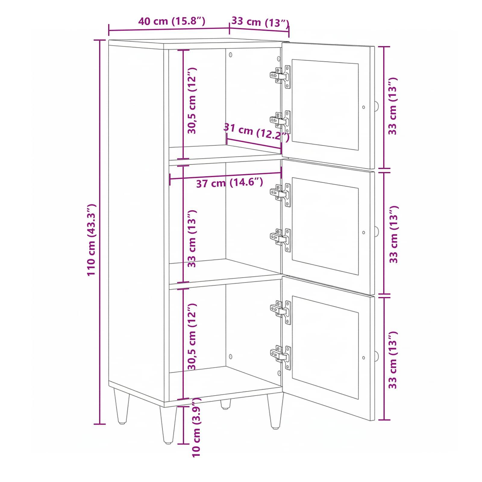 vidaXL Highboard mit Tür Walnuss 40 x 33 x 110 cm Massivholz Mango