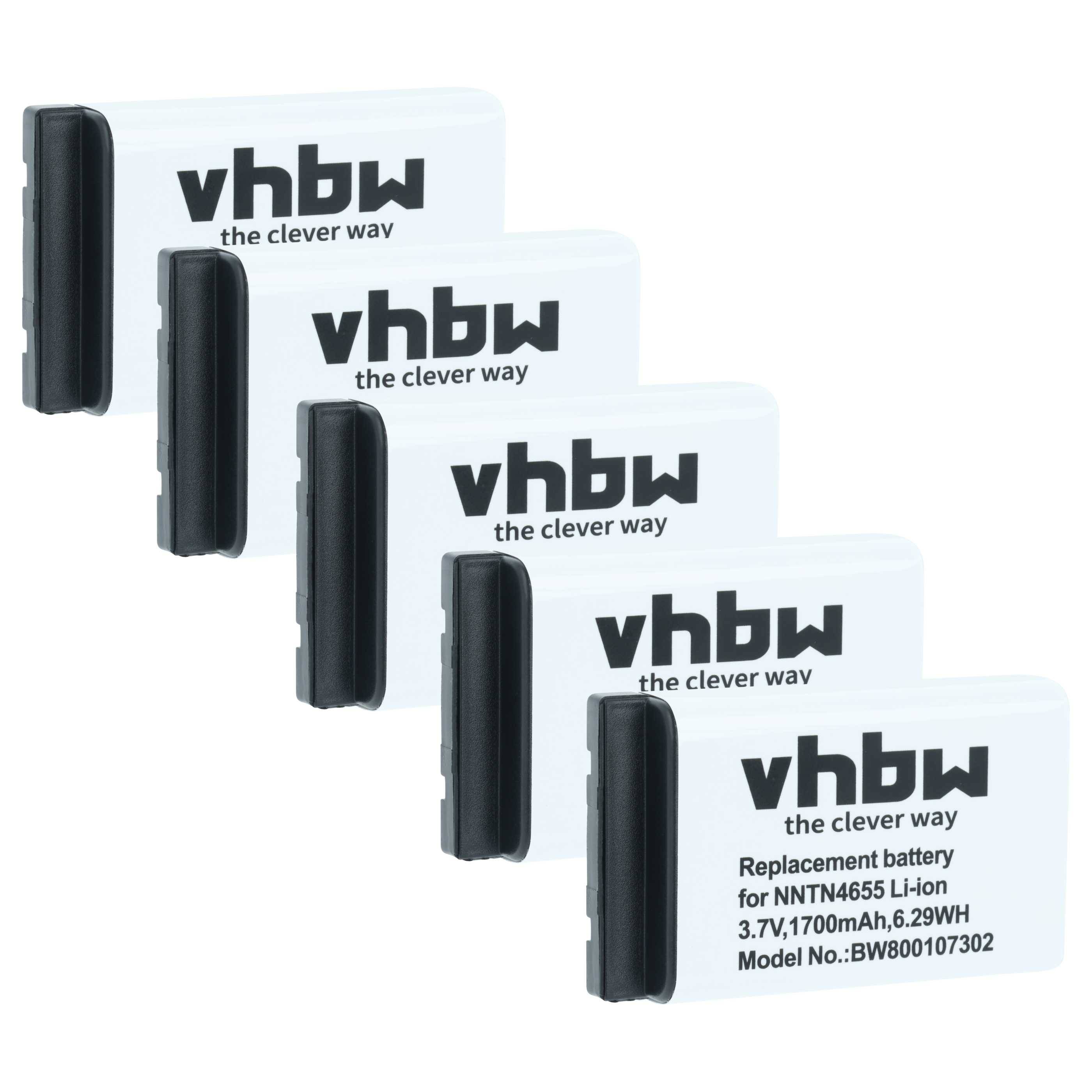 vhbw 5x Akku Ersatz für Motorola NNTN6922A, NNTN4655, SNN5705C, NNTN6923A für Funkgerät, Walkie Talkie (1700 mAh, 3,7 V, Li-Ion)