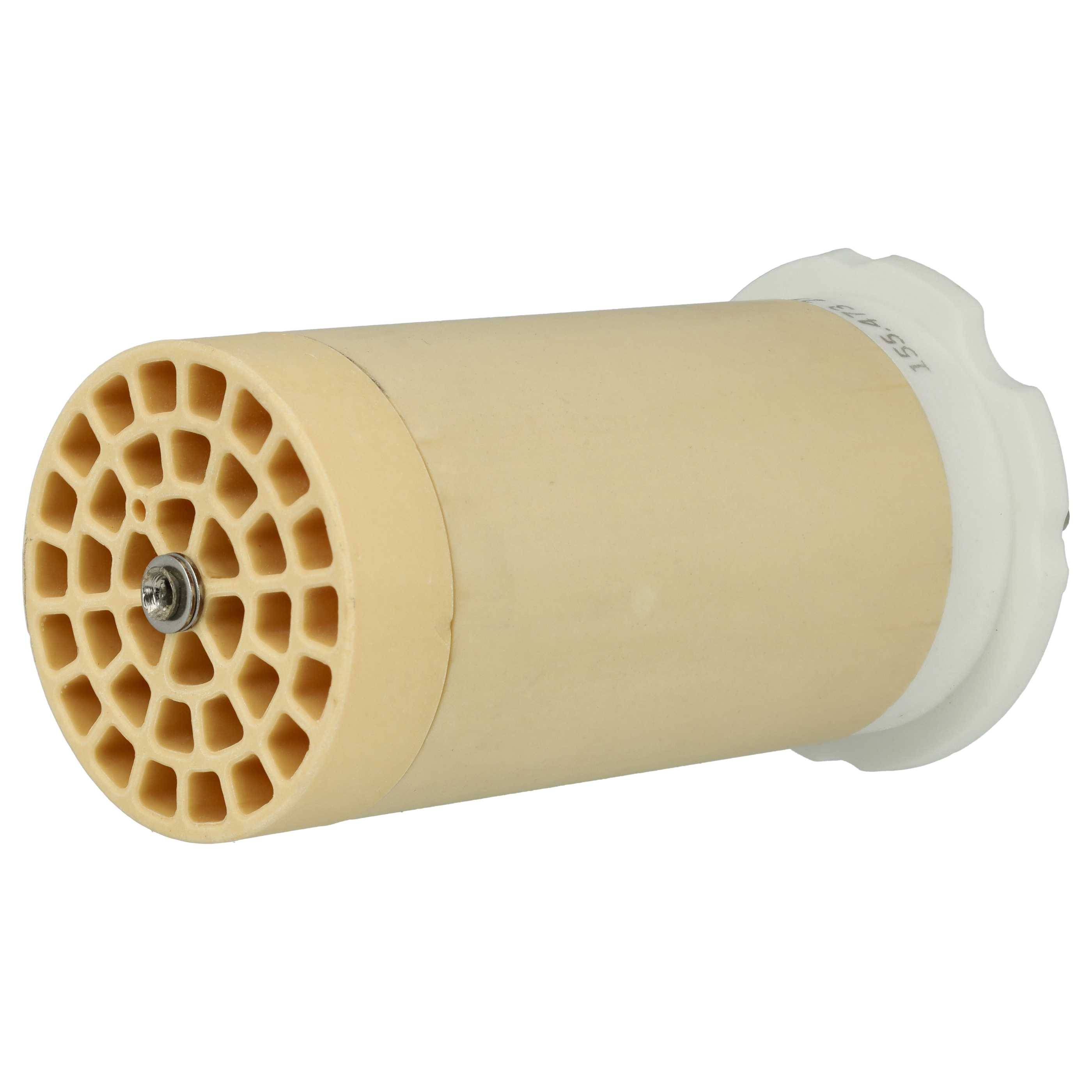 Ein zylindrischer beige-farbener Wabenfilter mit einem weißen Enddeckel, der für Filtrations- oder Reinigungszwecke entwickelt wurde.