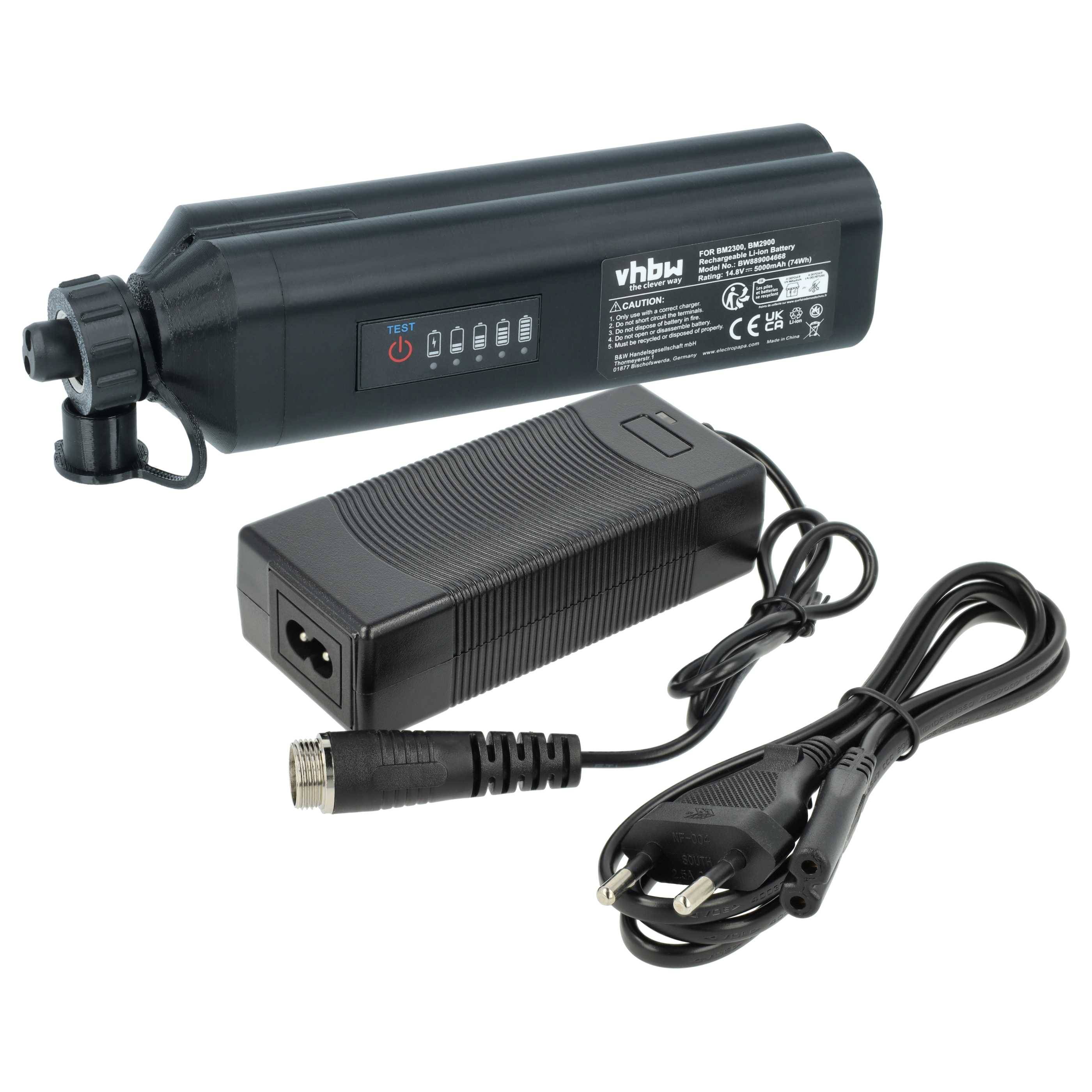 vhbw Ladegerät inkl. Akku (5000 mAh) kompatibel mit Daiwa forsemaster LB300MT, LB300J, LB3100N, LB3100C, LB270MM, LB150-DH Li-Ion-Akkus