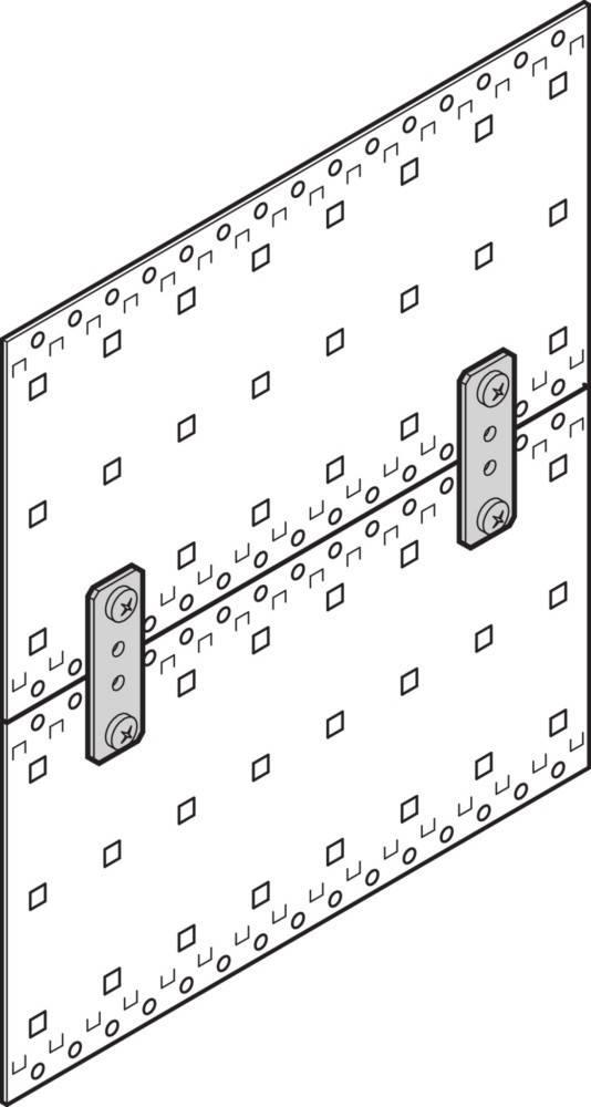 Diagramm einer Wand, die ein Flieseninstallationsmuster mit Abstandshaltern und Halterungen zeigt. Die Fliesen sind in einem Raster mit gleichmäßigem Abstand angeordnet.