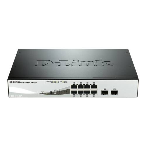 D-Link Netzwerk-Switch mit acht Ethernet-Anschlüssen und zwei zusätzlichen Anschlüssen auf der Frontplatte