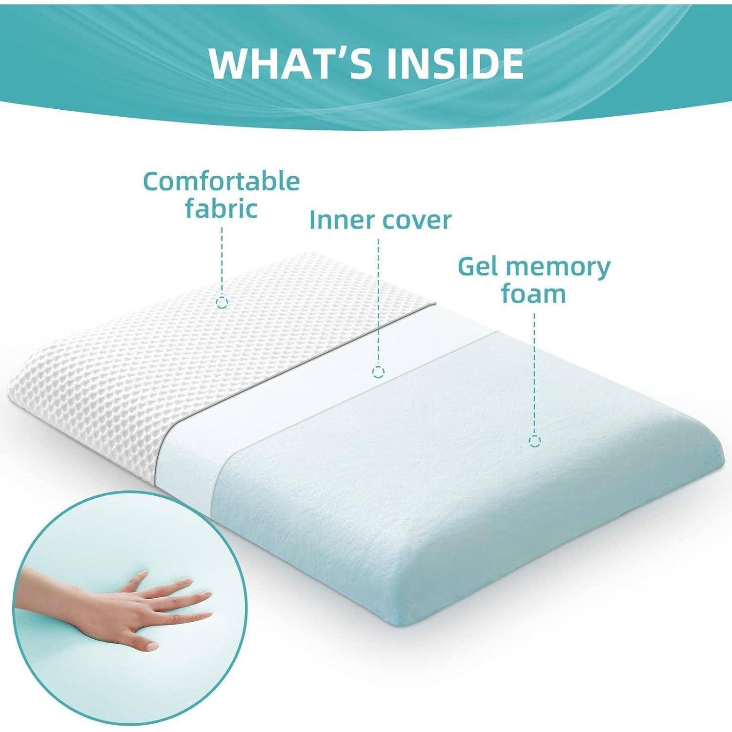 Die Abbildung zeigt einen Querschnitt eines Kissens, der mit „Angenehmer Stoff