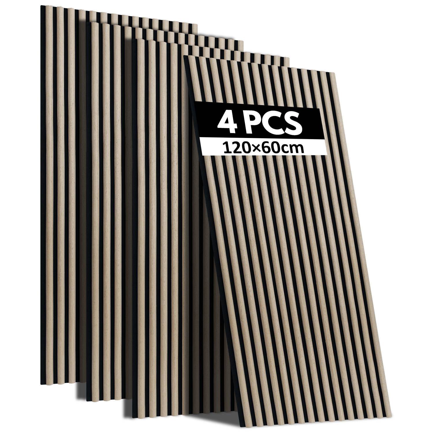 Vier gestreifte Paneele mit einer Beschriftung, die 