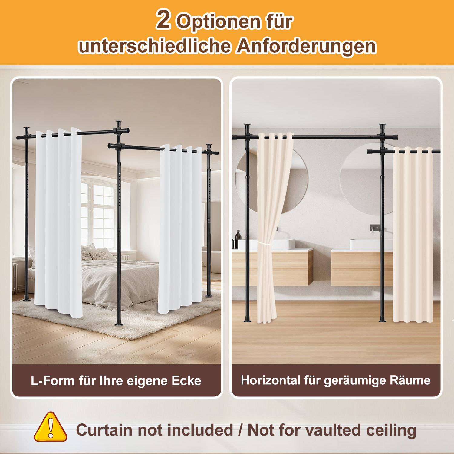 Raumteiler Paraventgestell Gardinenstange, 1,22-3,05M Höhenverstellbar Gardinenständer Flexibel Raumtrenner Gestell, Breite 70-355CM Verstellbar 5-S