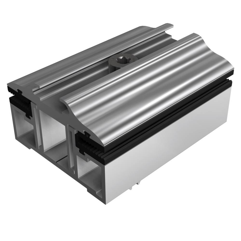 Aluminium-Extrusionsprofil mit elegantem, geschwungenem Design und mehreren Schlitzen für Montage und Zusammenbau, verwendet in industriellen Strukturen.