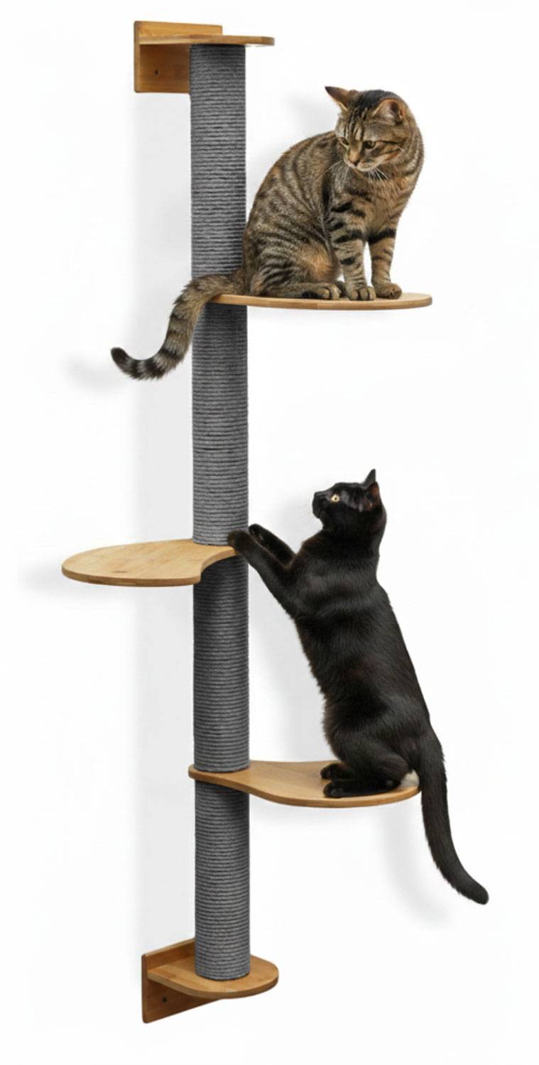 175 cm Wandkratzbaum mit 3 Plateaus für Katzen - Sisal Kratzbaum zur Wandmontage