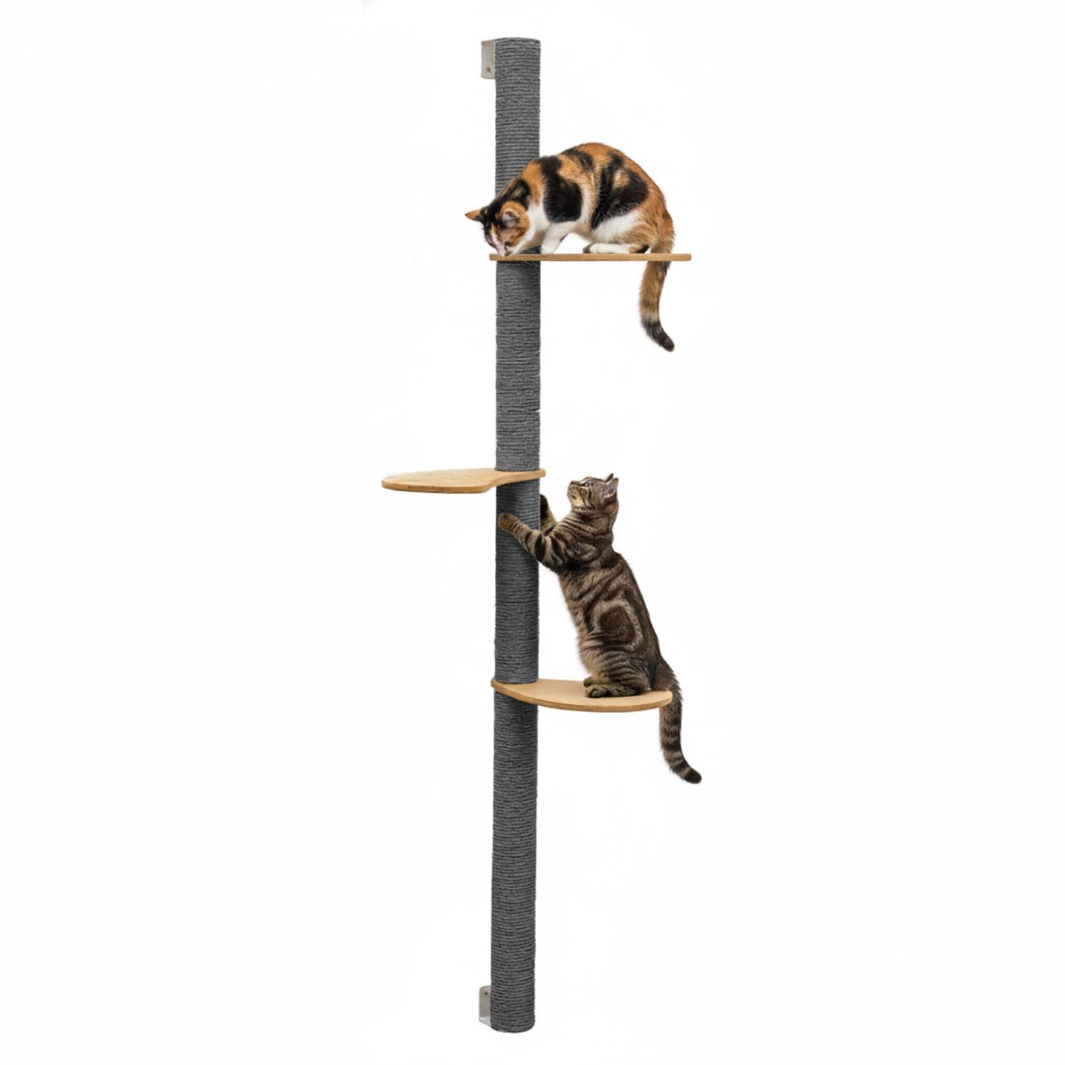 170 cm Wandkratzbaum mit 3 Plateaus für Katzen - Sisal Kratzbaum zur Wandmontage
