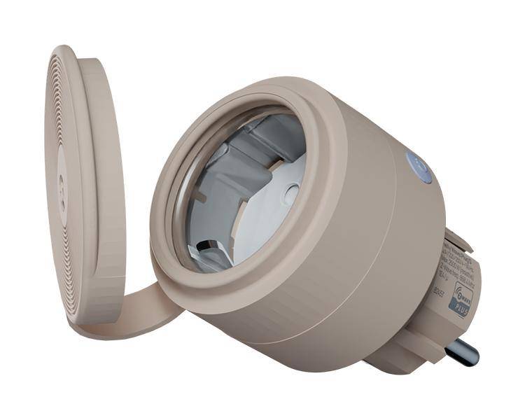 Ein beiger Rotationschneider mit einer teilweise geöffneten Schutzabdeckung, die eine Metallklinge im Inneren zeigt, der für Bastelarbeiten oder zum Stoffschneiden verwendet wird.