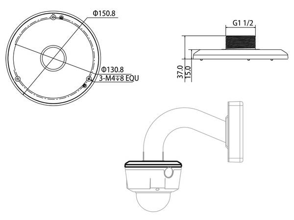 L-HA1,  Adapter für Dome Kameras  zum Anschluss an Wand- oder Deckenhalter