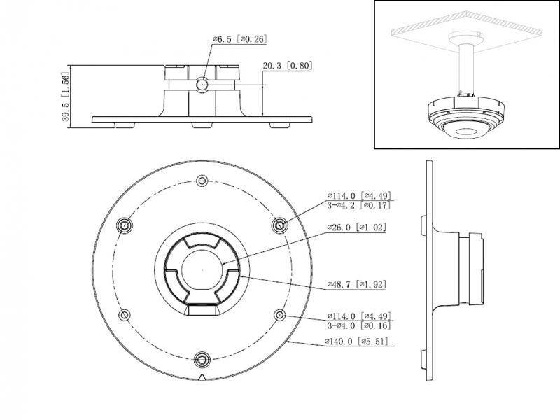 L-HA5,  Adapter für Dome Kamera  zum Anschluss an Wand- oder Deckenhalter