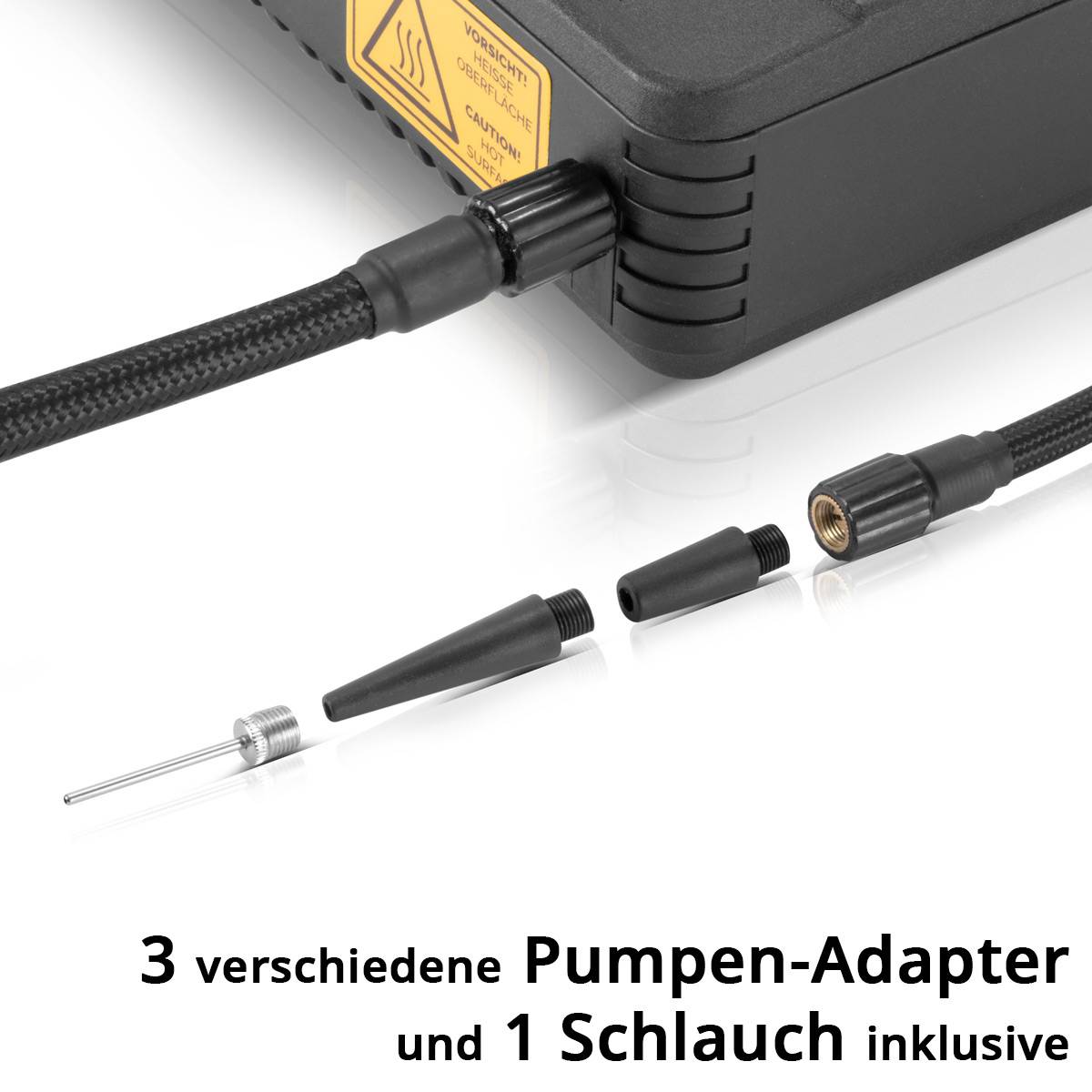 3 verschiedene Pumpen-Adapter und 1 Schlauch inklusive