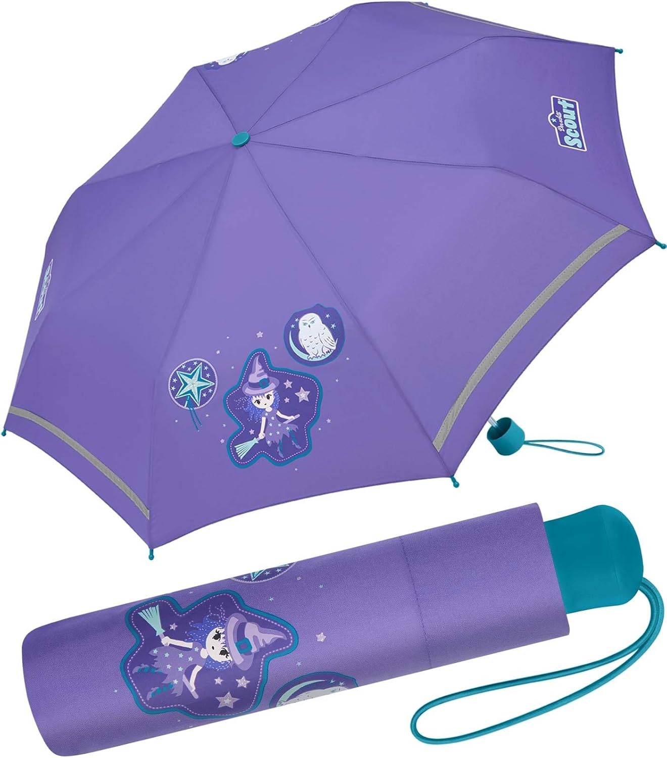 Scout Kinder-Taschenschirm mit reflektierenden Streifen Regenschirm Purple Magic