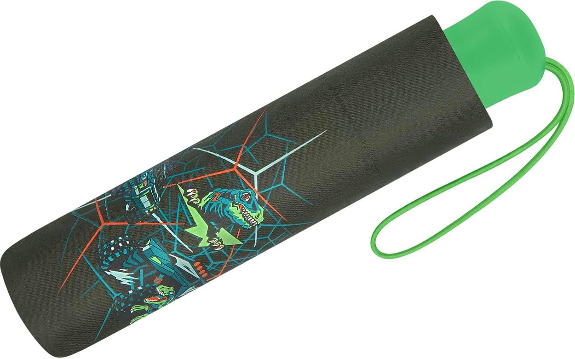 Scout Kinder-Taschenschirm mit reflektierenden Streifen Regenschirm Dino Hunter