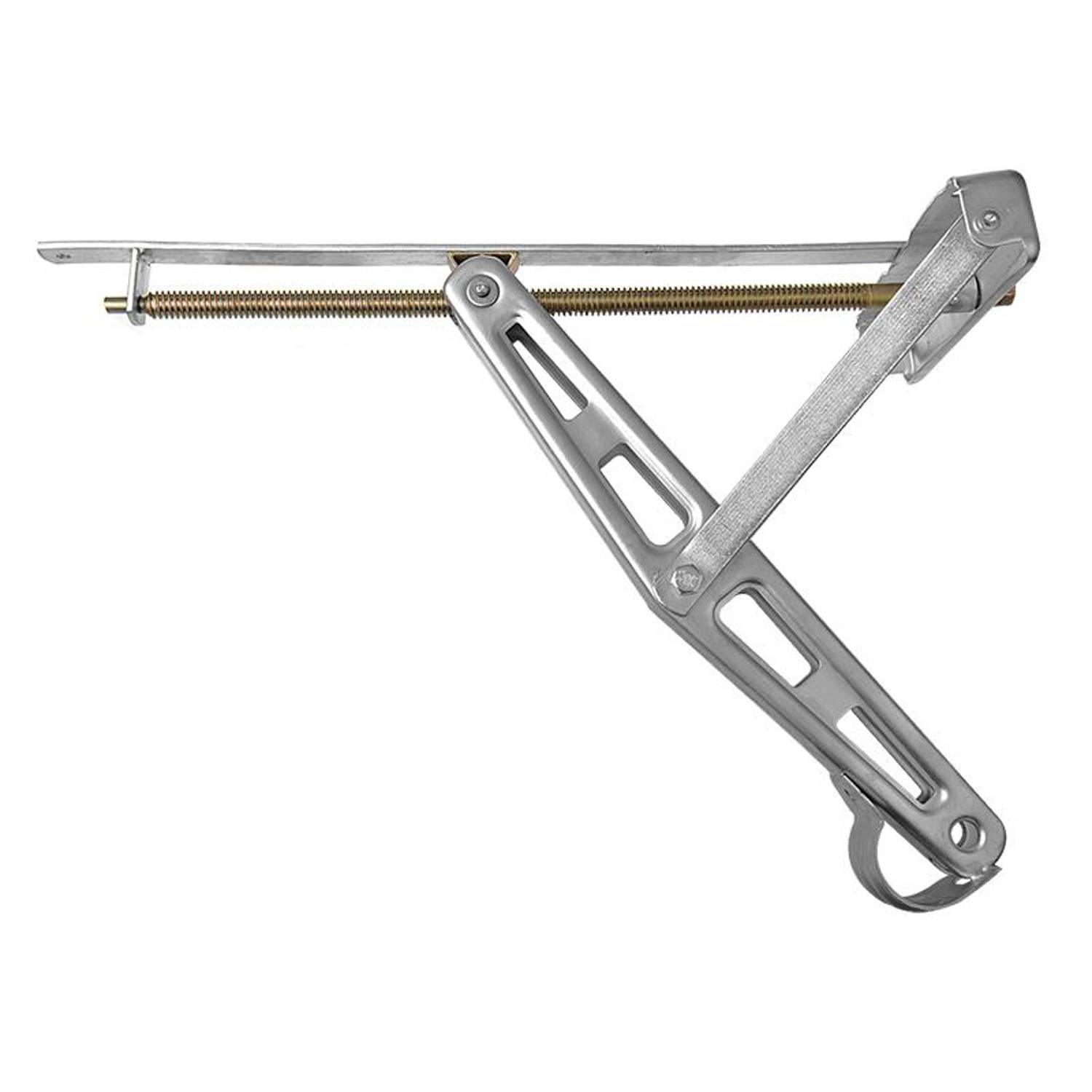 Eine metallische, verstellbare Klemmzange mit einem Befestigungsmechanismus, die zum Sichern von Objekten verwendet wird. Ausgestattet mit einer Feder und einem ausziehbaren Arm.