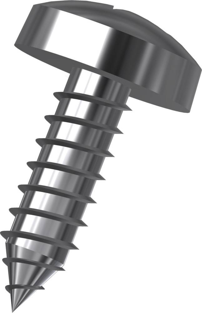 Eine Nahaufnahme einer Metallschraube, von der Seite betrachtet, die die gewindete Schaft und den flachen Kopf vor einem einfarbigen Hintergrund zeigt.