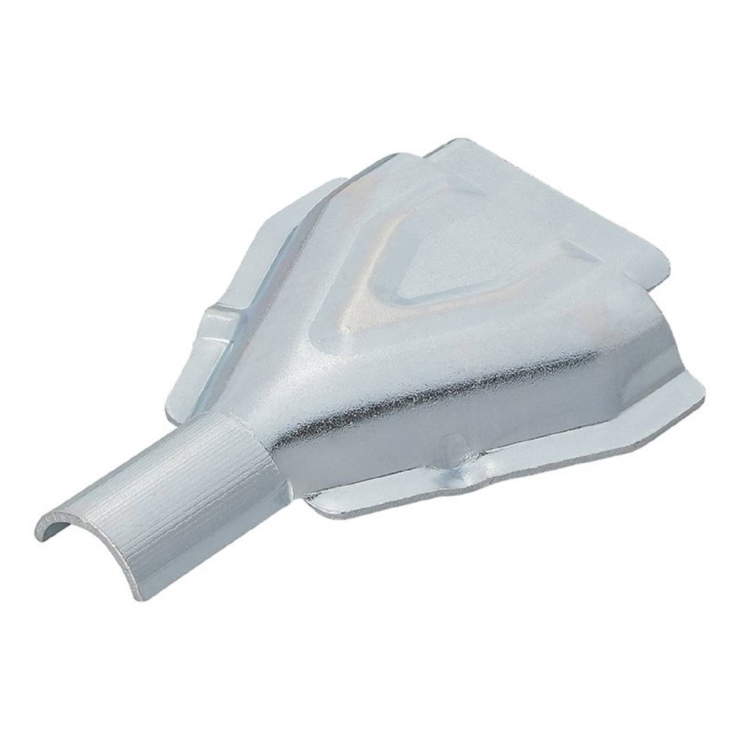 Eine metallische Luftstromdüse mit einer breiten, flachen Öffnung und einem schmalen Befestigungsende, typischerweise in Heißluftpistolen für fokussierten Luftstrom verwendet.