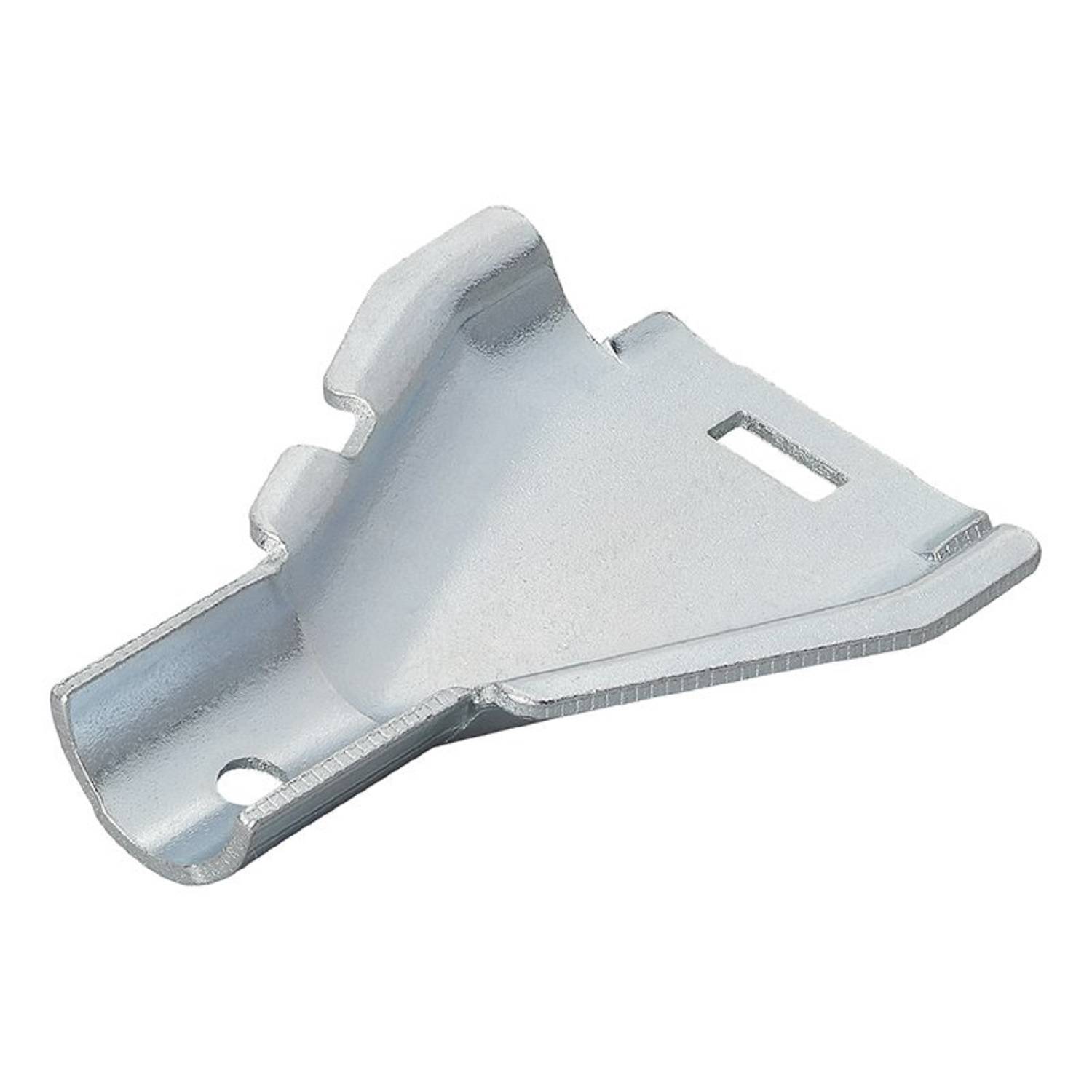 Metallhalterung mit gewinkelte Konstruktion und zwei Löchern, verwendet zum Befestigen oder Montieren von Strukturen.