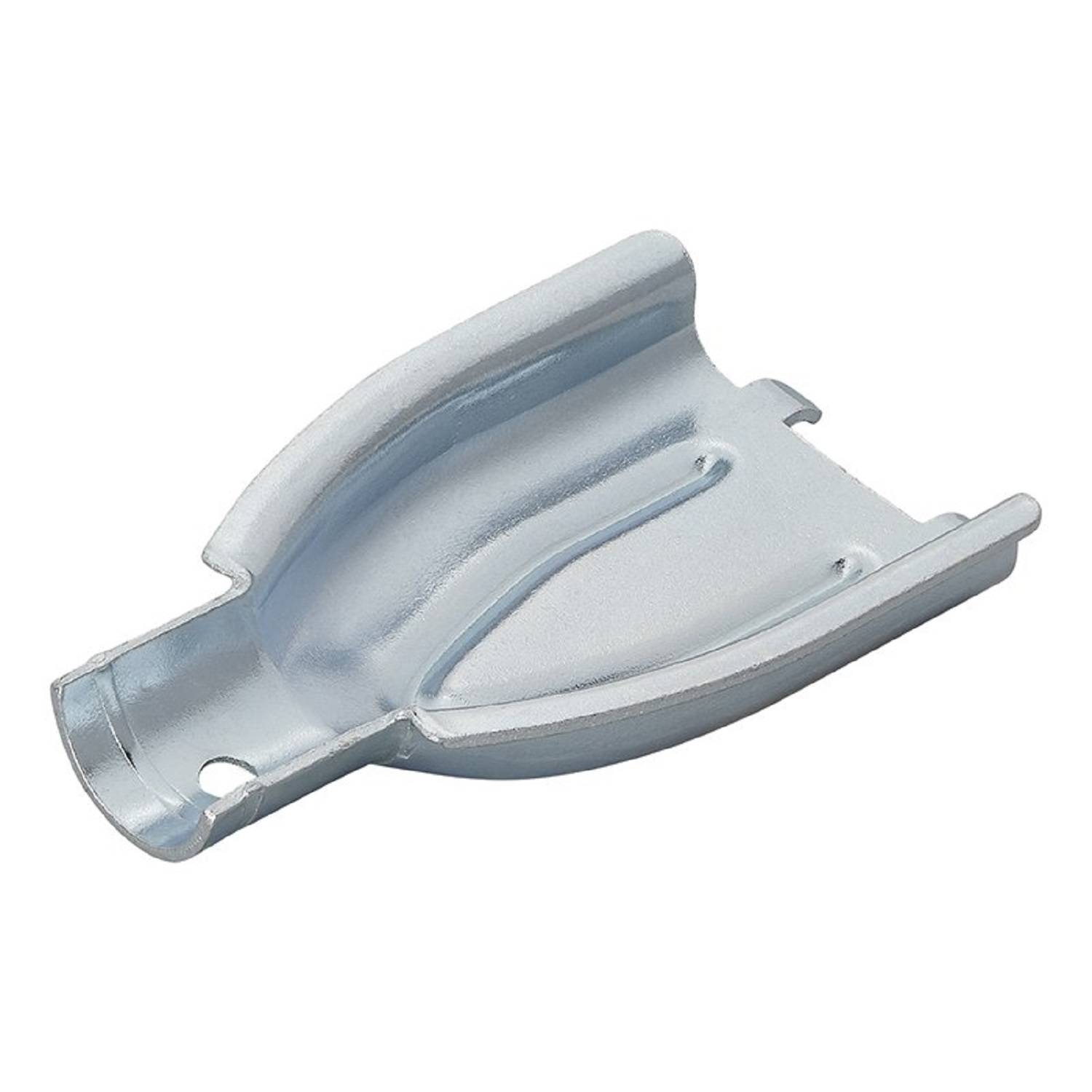 Eine Metallhalterung mit einer gekrümmten, offenen Endgestaltung, die zwei Befestigungslöcher zur Anbringung aufweist.