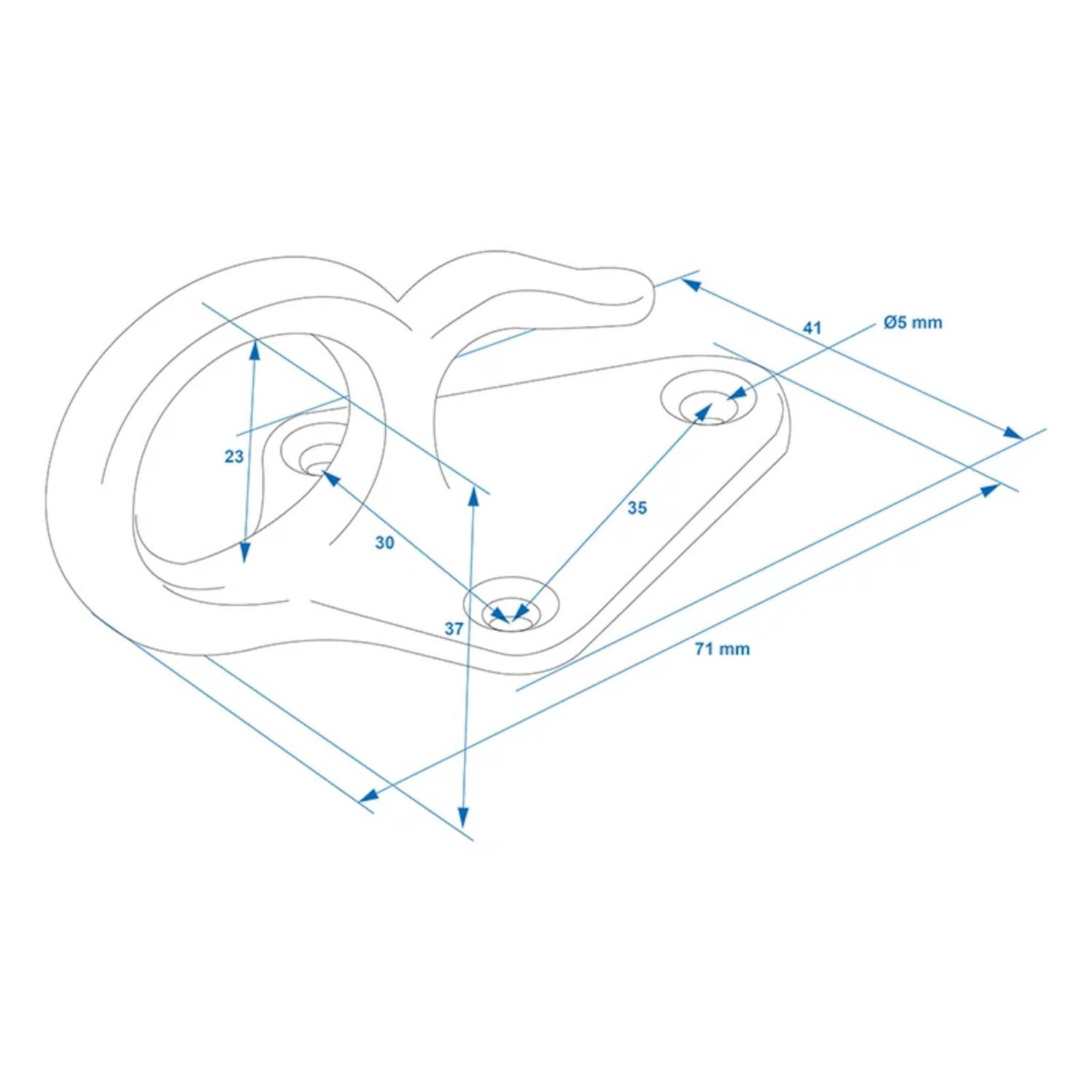 Technische Zeichnung eines Metallbauteils mit spezifischen Abmessungen: 85 mm Länge, 41 mm Breite und verschiedenen Lochabständen.