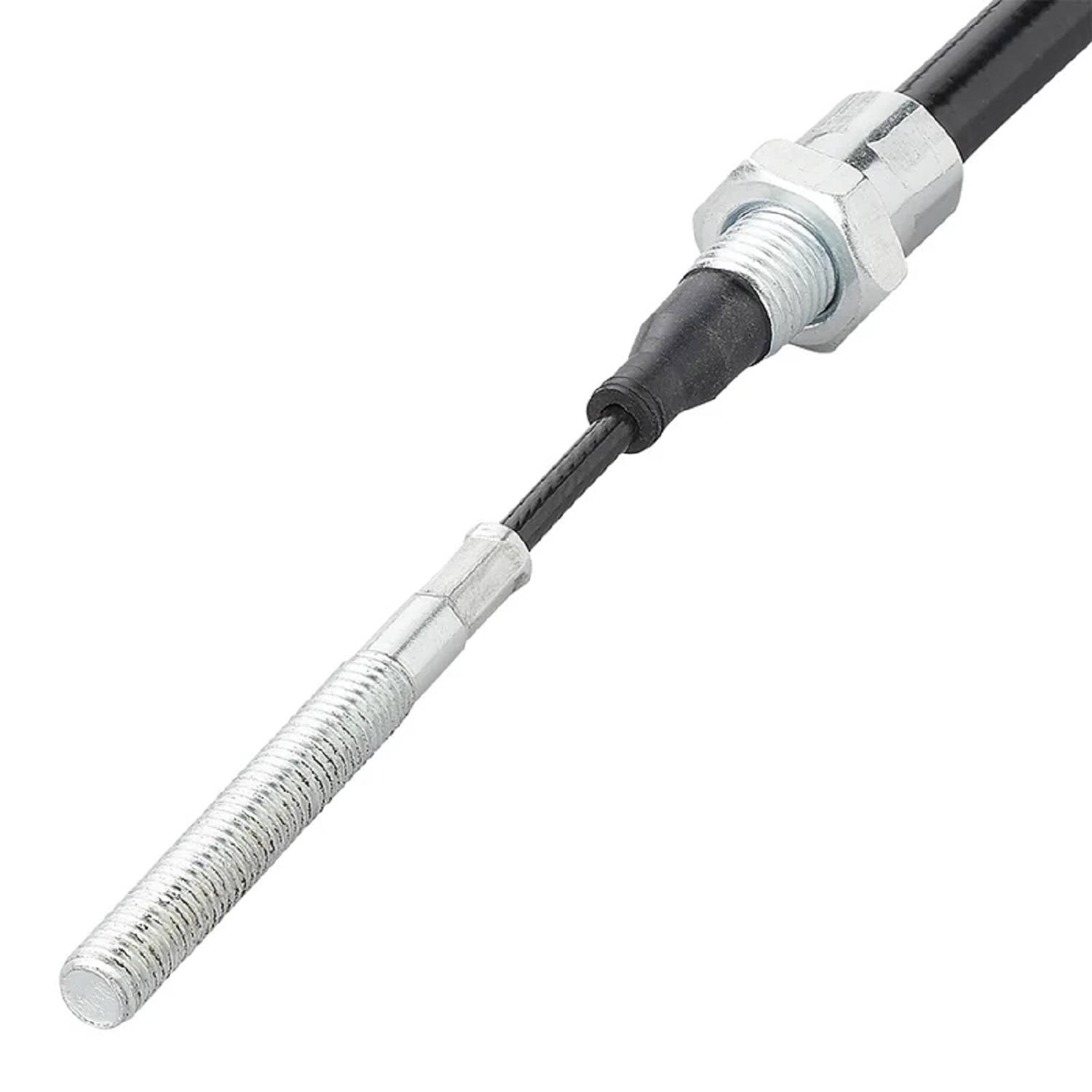 Eine Nahaufnahme eines zylindrischen Metallsensors mit einem Gewindelangende und einem schwarzen Kabel, der für industrielle oder elektronische Anwendungen verwendet wird.