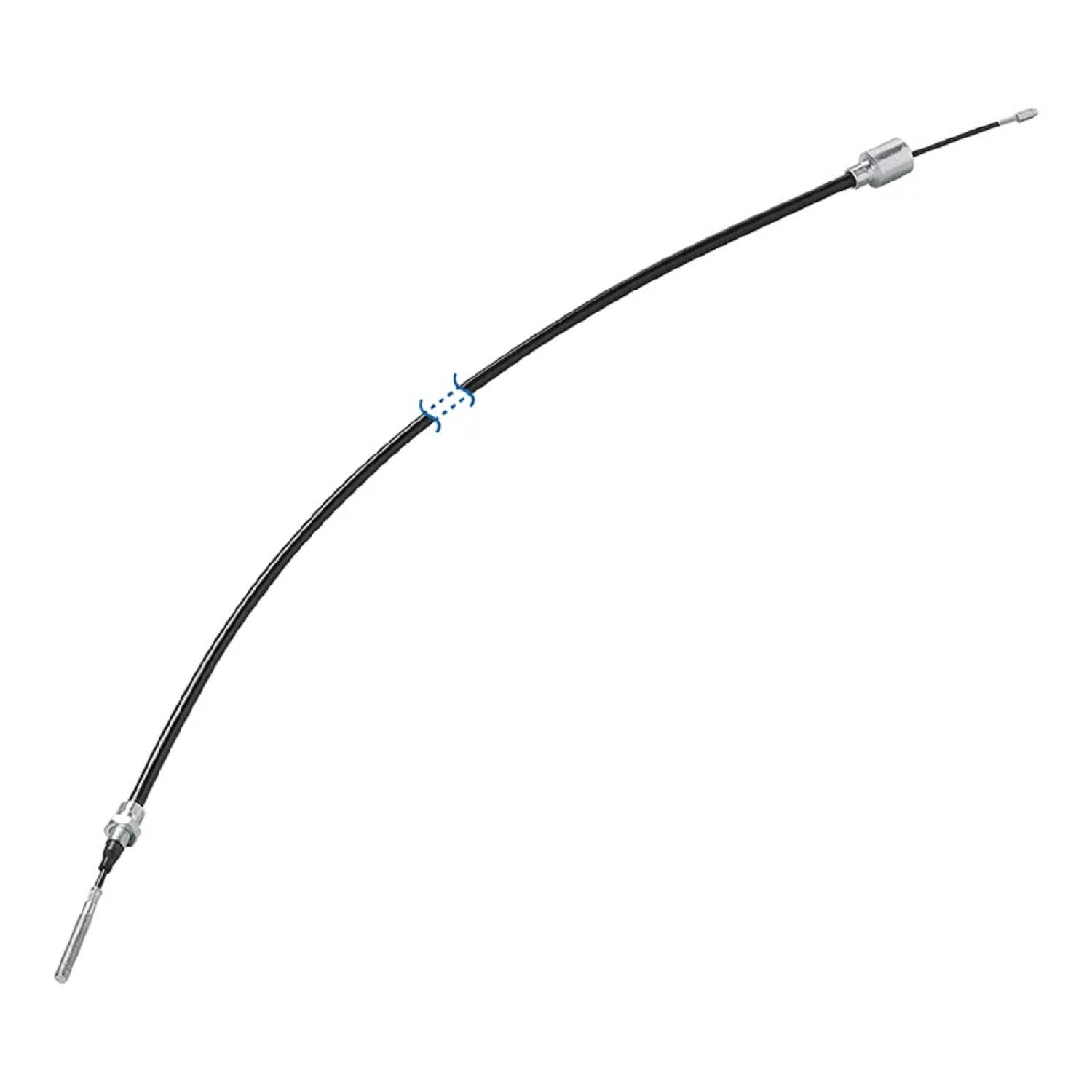 Ein gekrümmtes schwarzes Steuerungskabel mit Metallsteckern an beiden Enden ist vor einem weißen Hintergrund abgebildet.