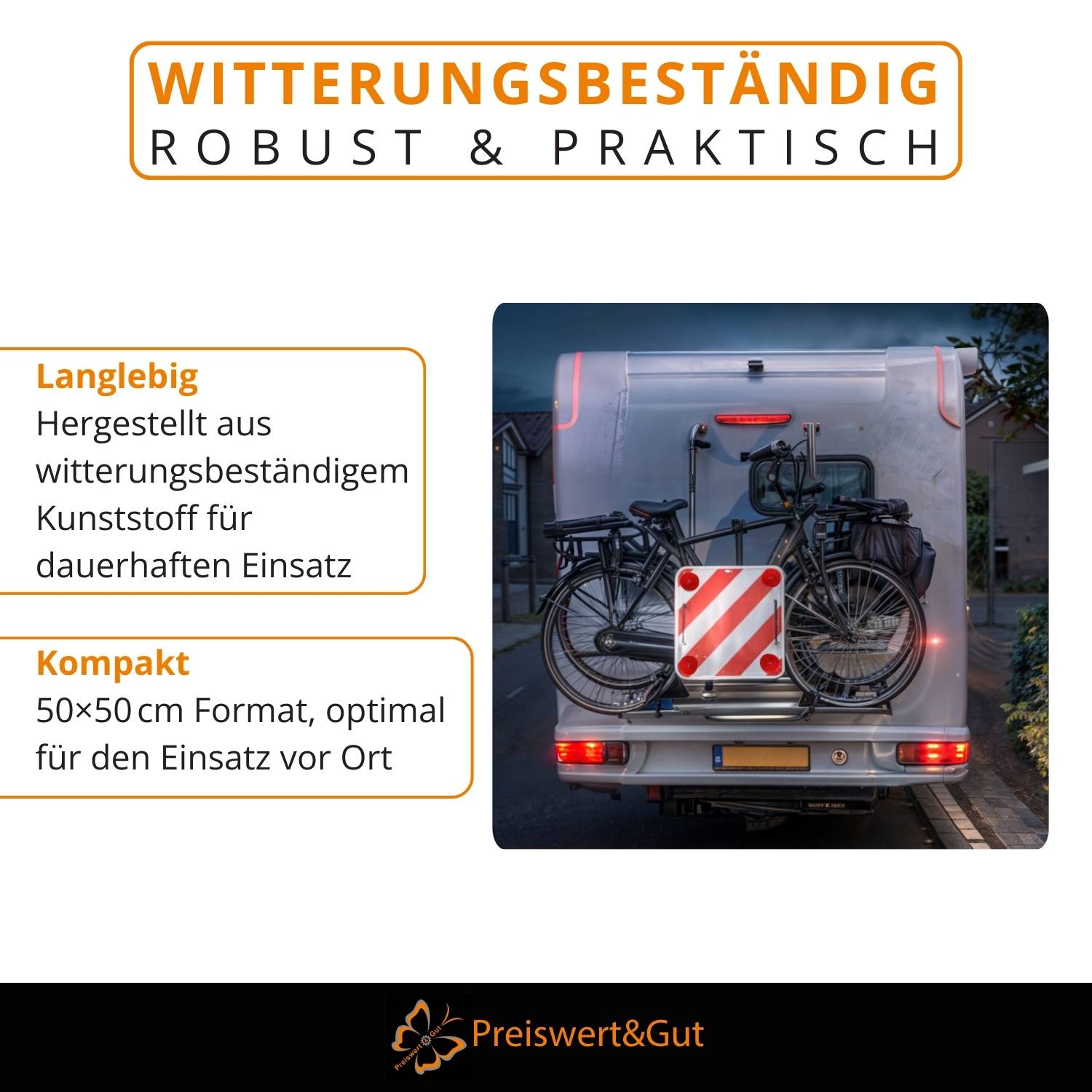 2x Warntafel Rot Weiß Warnschild Fahrradträger 50x50 cm E Prüfzeichen Reflektor