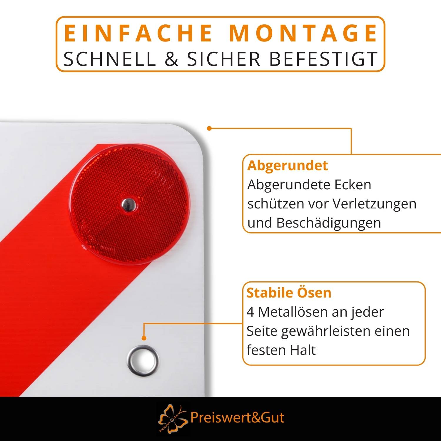 2x Warntafel Rot Weiß Warnschild Fahrradträger 50x50 cm E Prüfzeichen Reflektor