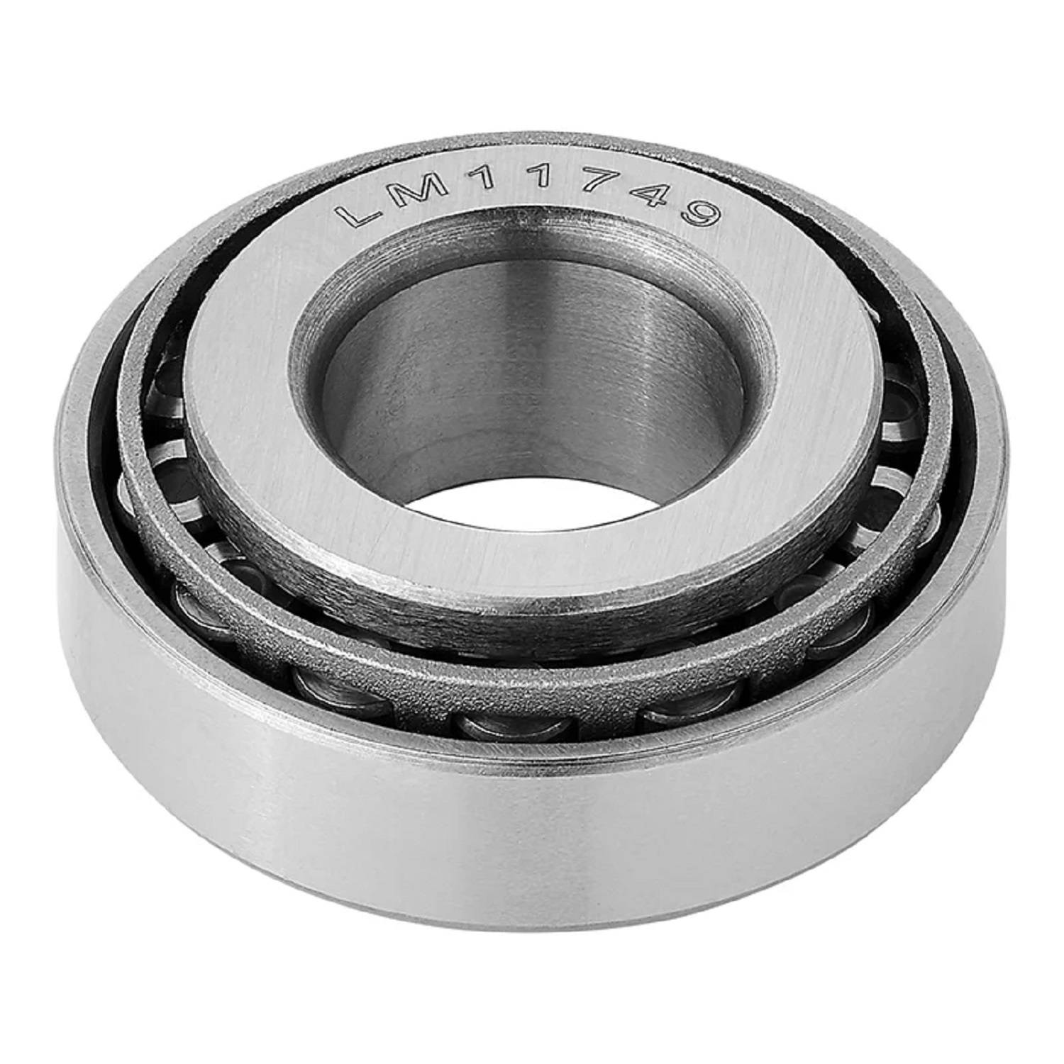 Ein Metallrollenlager mit zylindrischen Rollen und einem Außenring, der mit 'LM11749' gestempelt ist. Wird zur Reduzierung von Reibung in Maschinen verwendet.