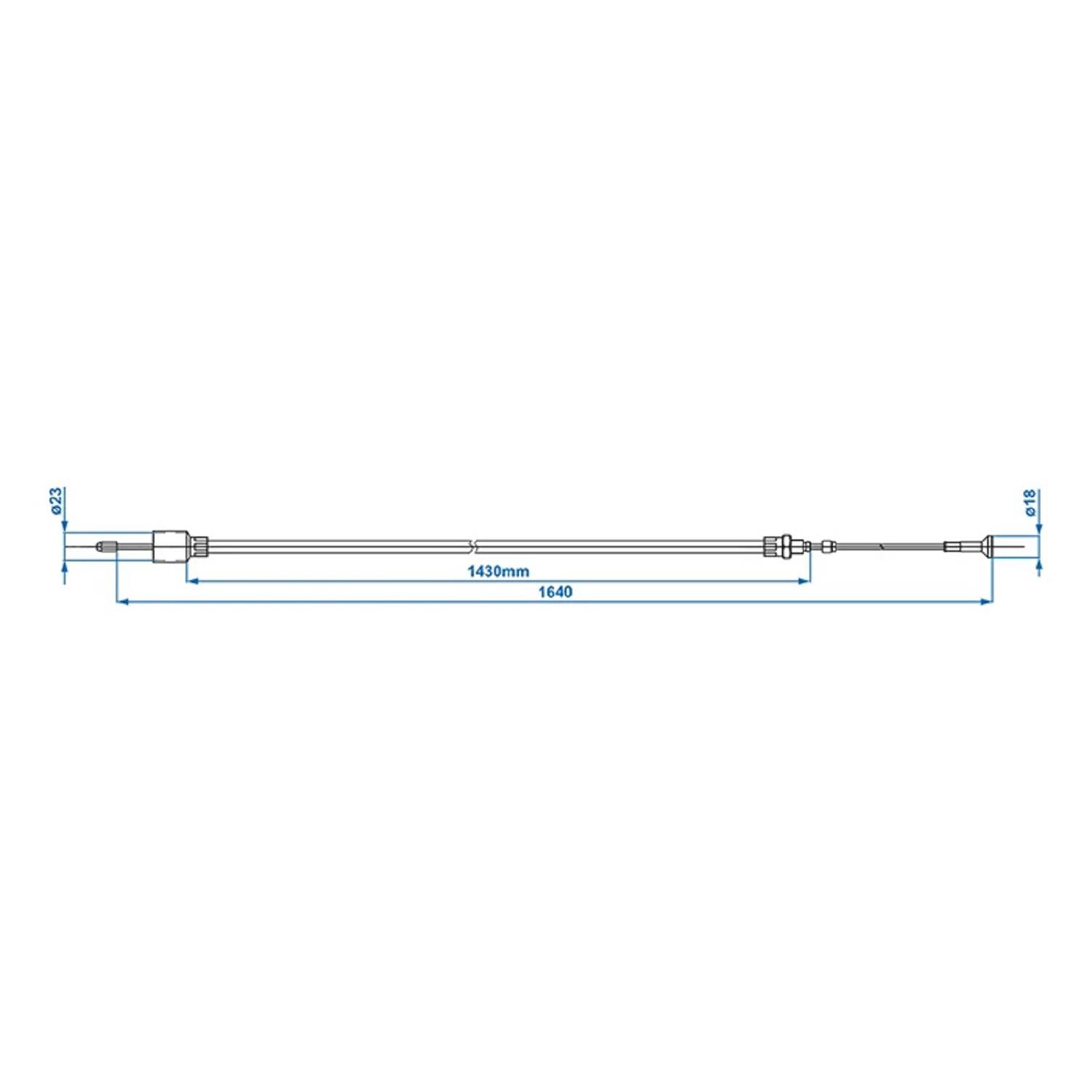 Eine technische Zeichnung eines Stabes mit einer Gesamtlänge von 1640 mm. Wichtige Abschnitte sind gekennzeichnet: 1430 mm, Durchmesser beschriftet als 0,82 und 0,19.