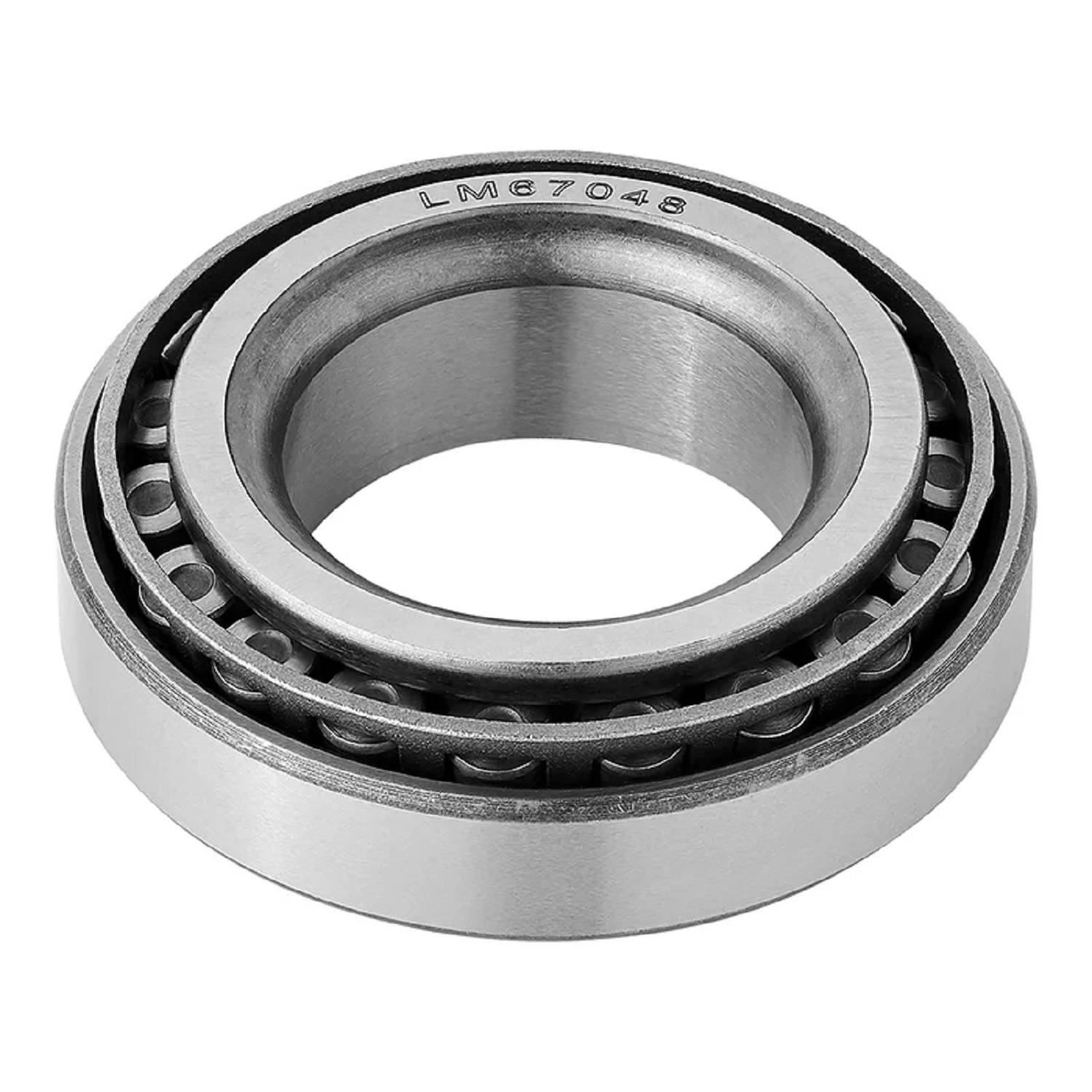 Eine kreisrunde Metallkugellager mit der Modellnummer LMG7048, die auf dem äußeren Ring eingraviert ist und die innere Kugel- und Käfigstruktur zeigt.