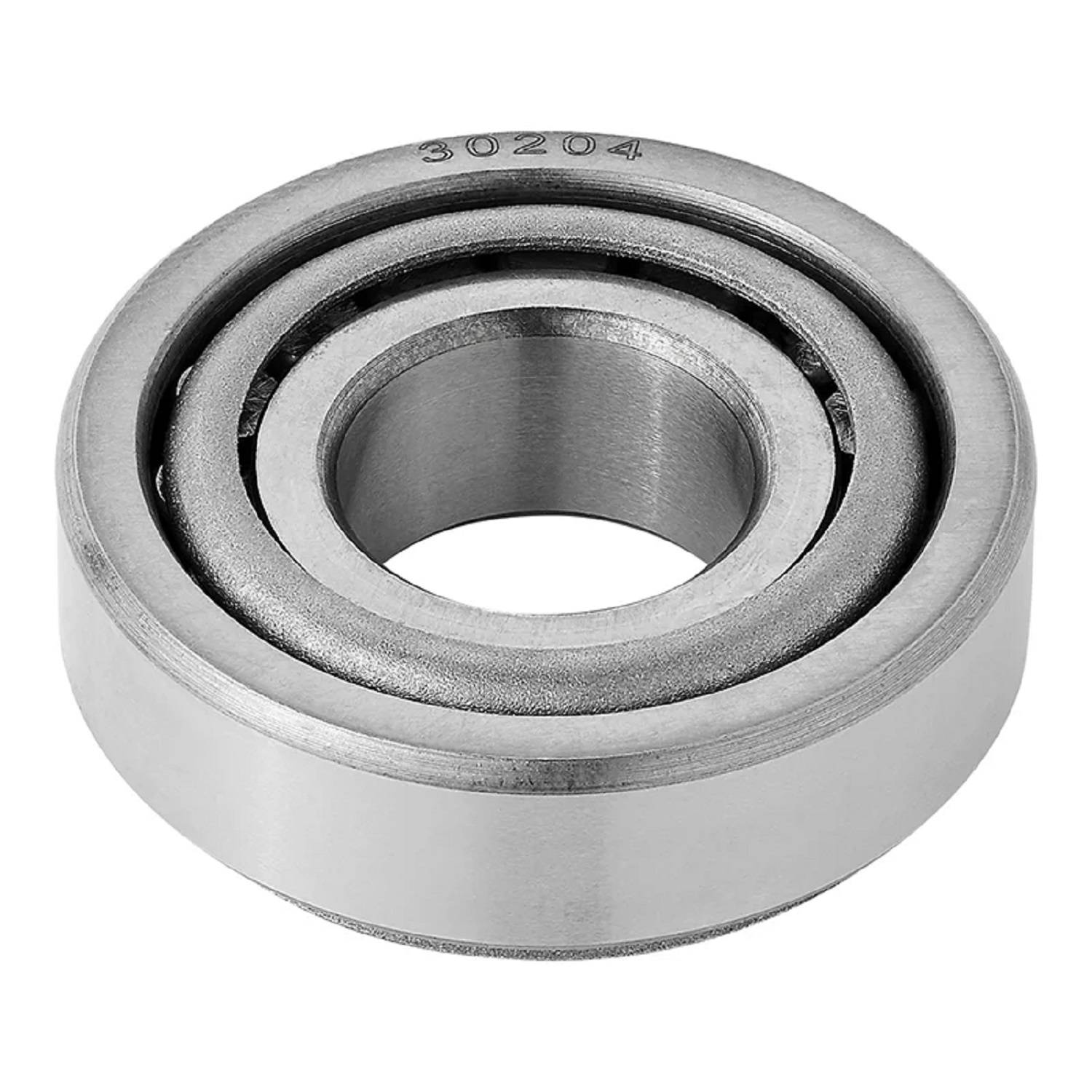 Ein Kugellager aus Metall mit der Bezeichnung 30204, das seine kreisförmige Konstruktion mit einem Innen- und Außenring zeigt und in mechanischen Baugruppen verwendet wird.