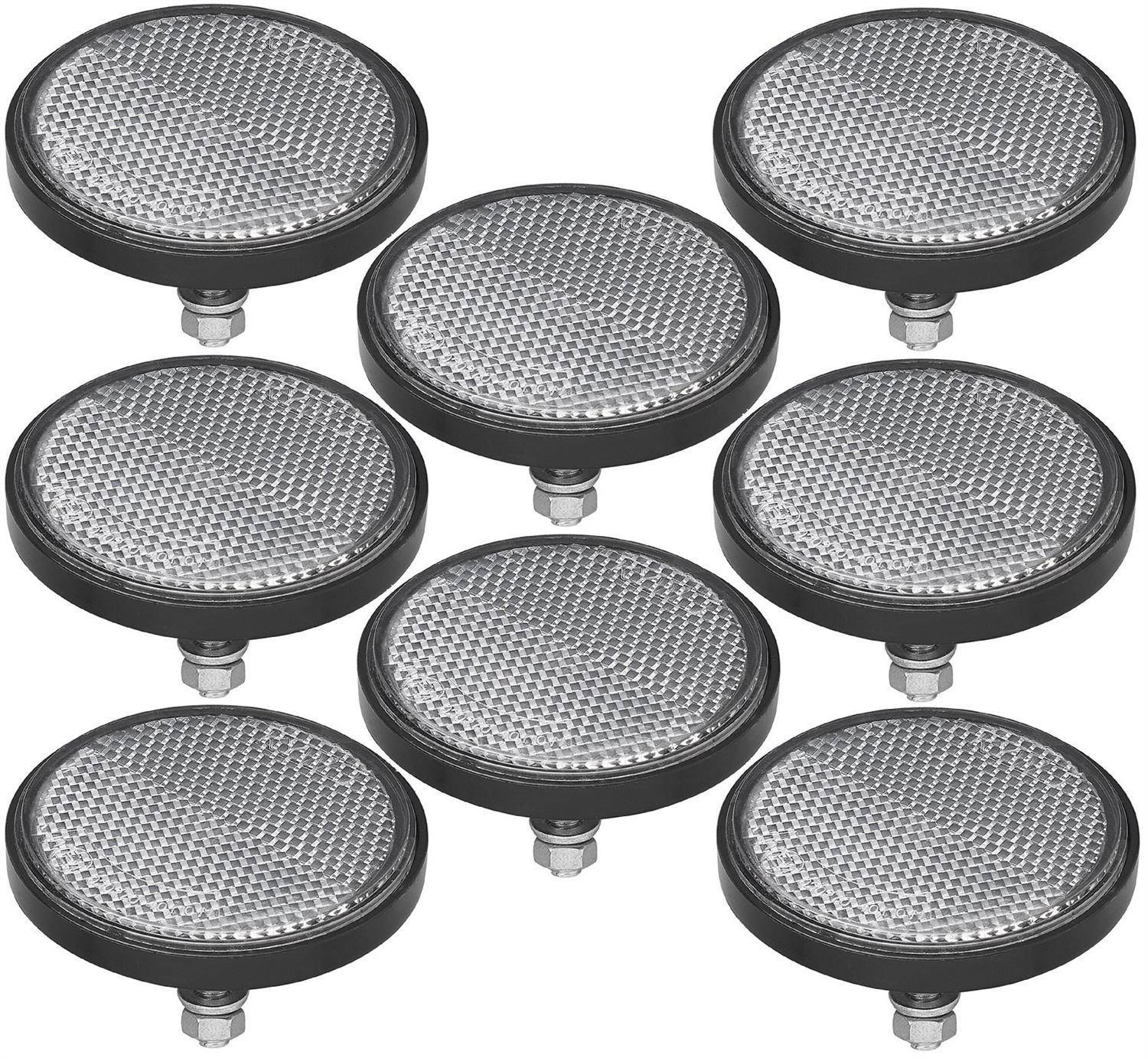 LED-Leuchten in runder Form, die in einem 3x3-Raster angeordnet sind, mit metallischer Oberfläche und geripptem Muster auf ihren Oberflächen.