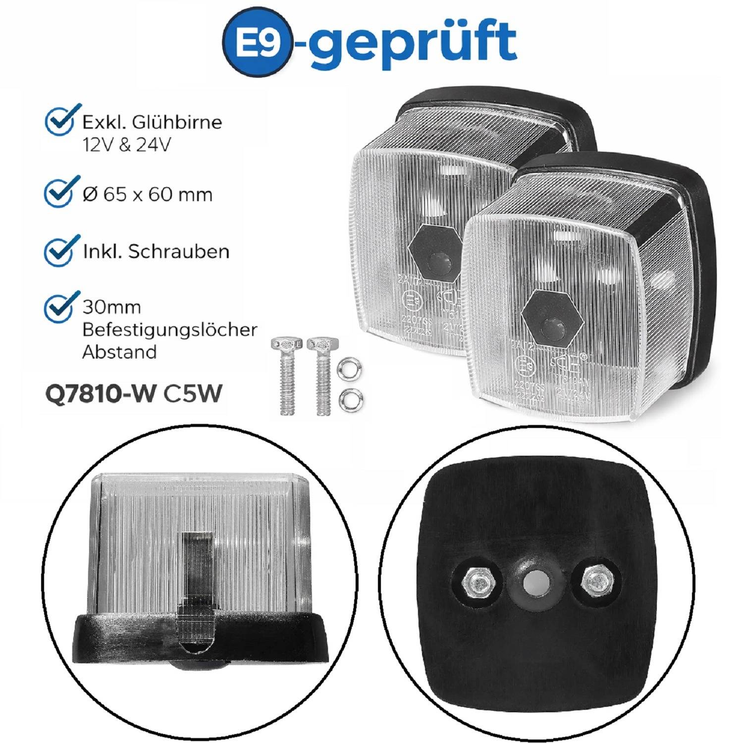 2x Positions- Leuchte Anhänger Begrenzungsleuchten 12V 24V Positionsleuchte E9