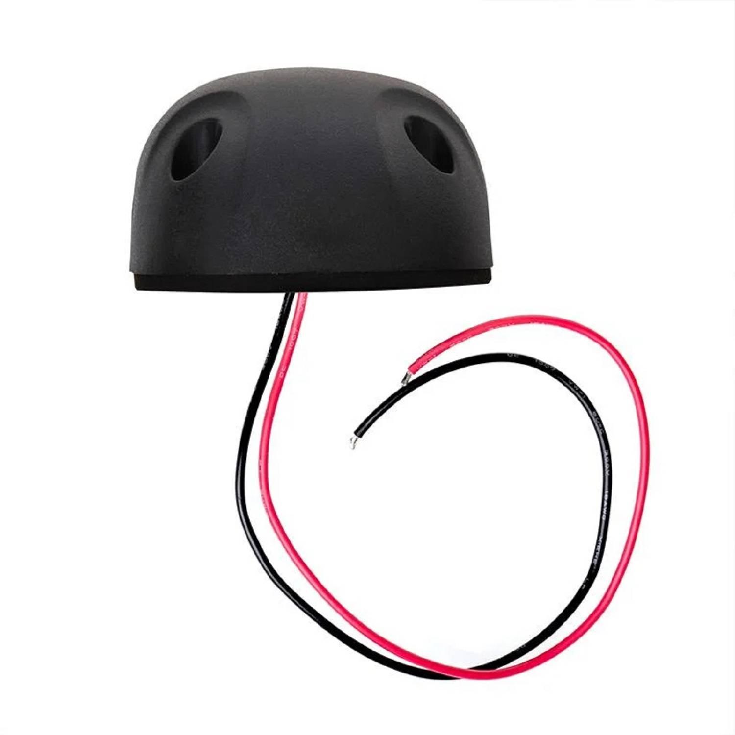 Ein schwarzer Sensor mit zwei Drähten, einem roten und einem schwarzen, für elektrische Verbindungen.