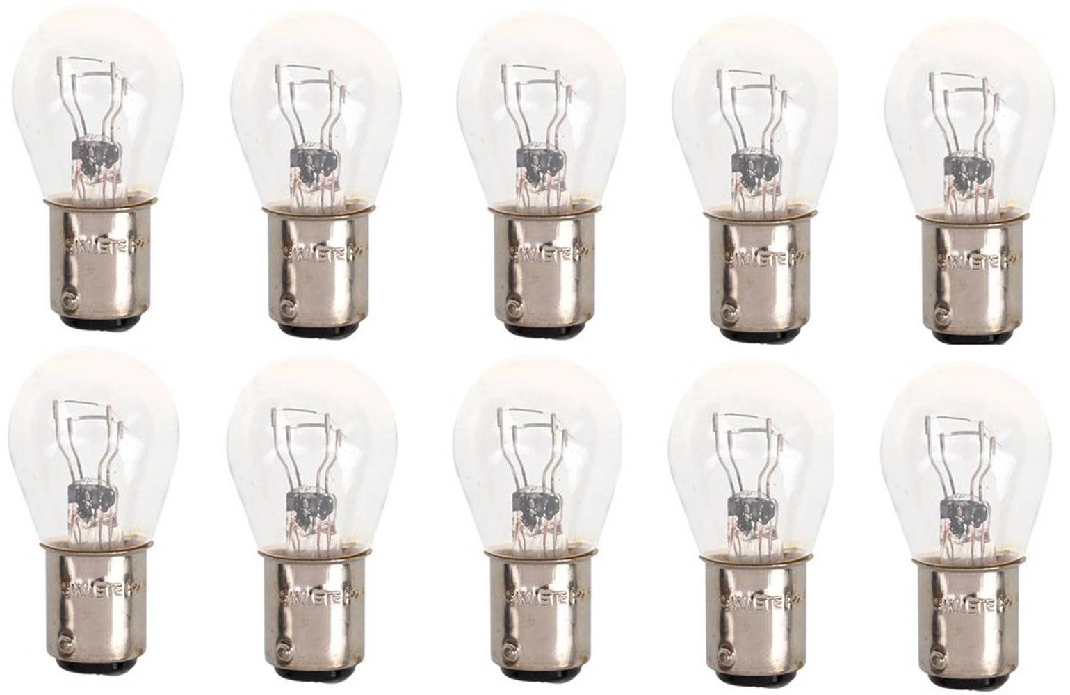 Acht kleine Glühbirnen, in zwei Reihen von je vier Stück, vor einem weißen Hintergrund angeordnet.