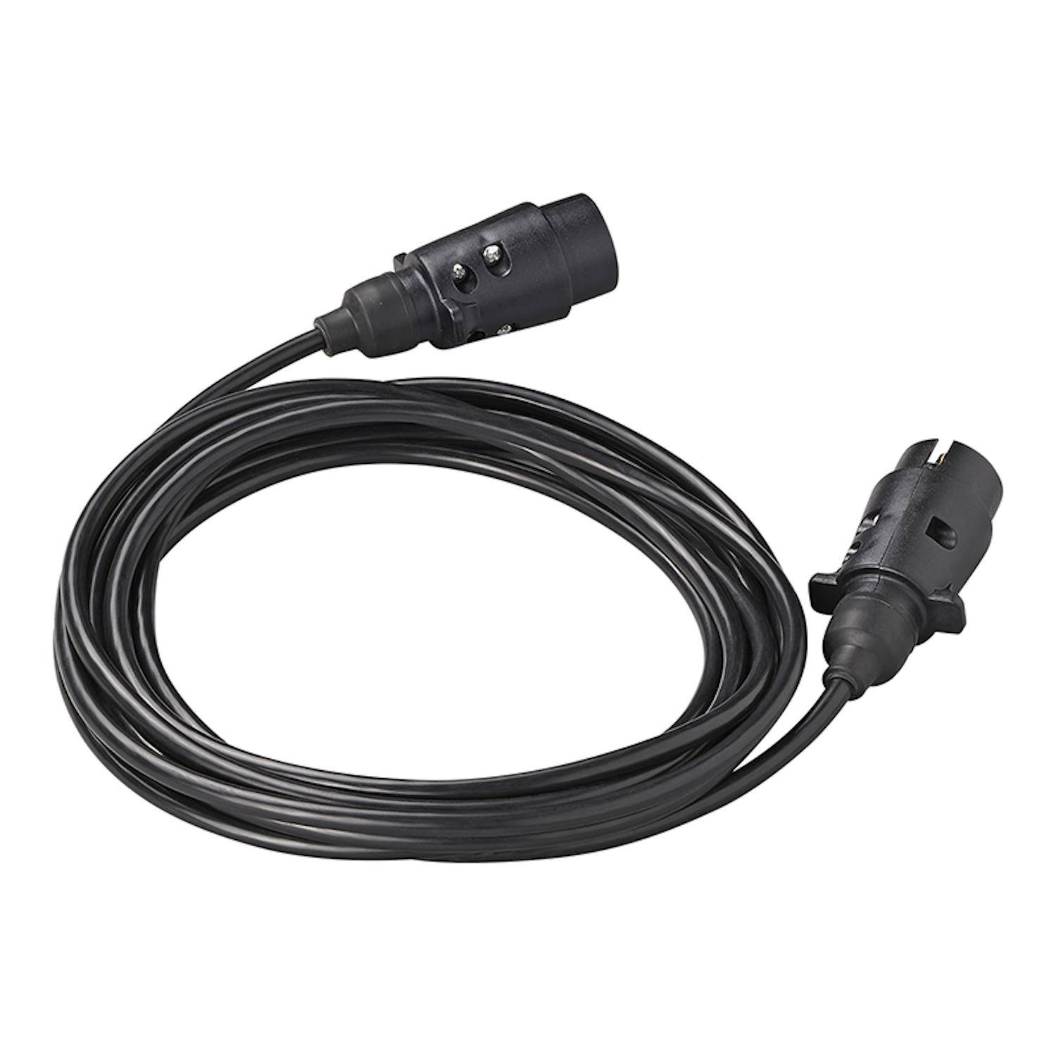 Ein schwarzes Audiotankabel mit XLR-Steckern an beiden Enden, ordentlich aufgewickelt, verwendet für professionelle Tonausrüstungsverbindungen.