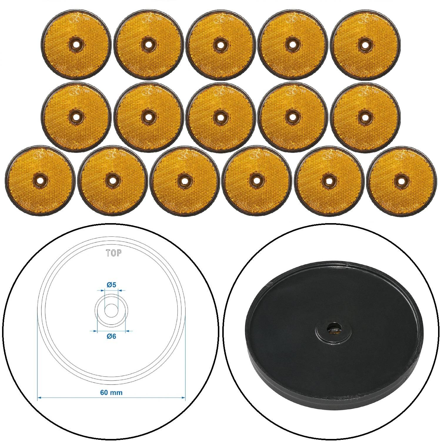 Filz-Abrasionsräder, 15er Set, 60mm im Durchmesser, mit beschrifteter Durchmesserdiagramm und schwarzer Rückansicht, verwendet zum Polieren von Oberflächen.