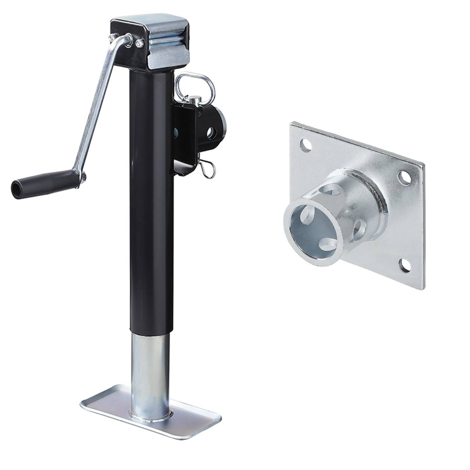 Anhänger-Wagenheber mit seitlichem Windgriff und Metallmontagehalterung.