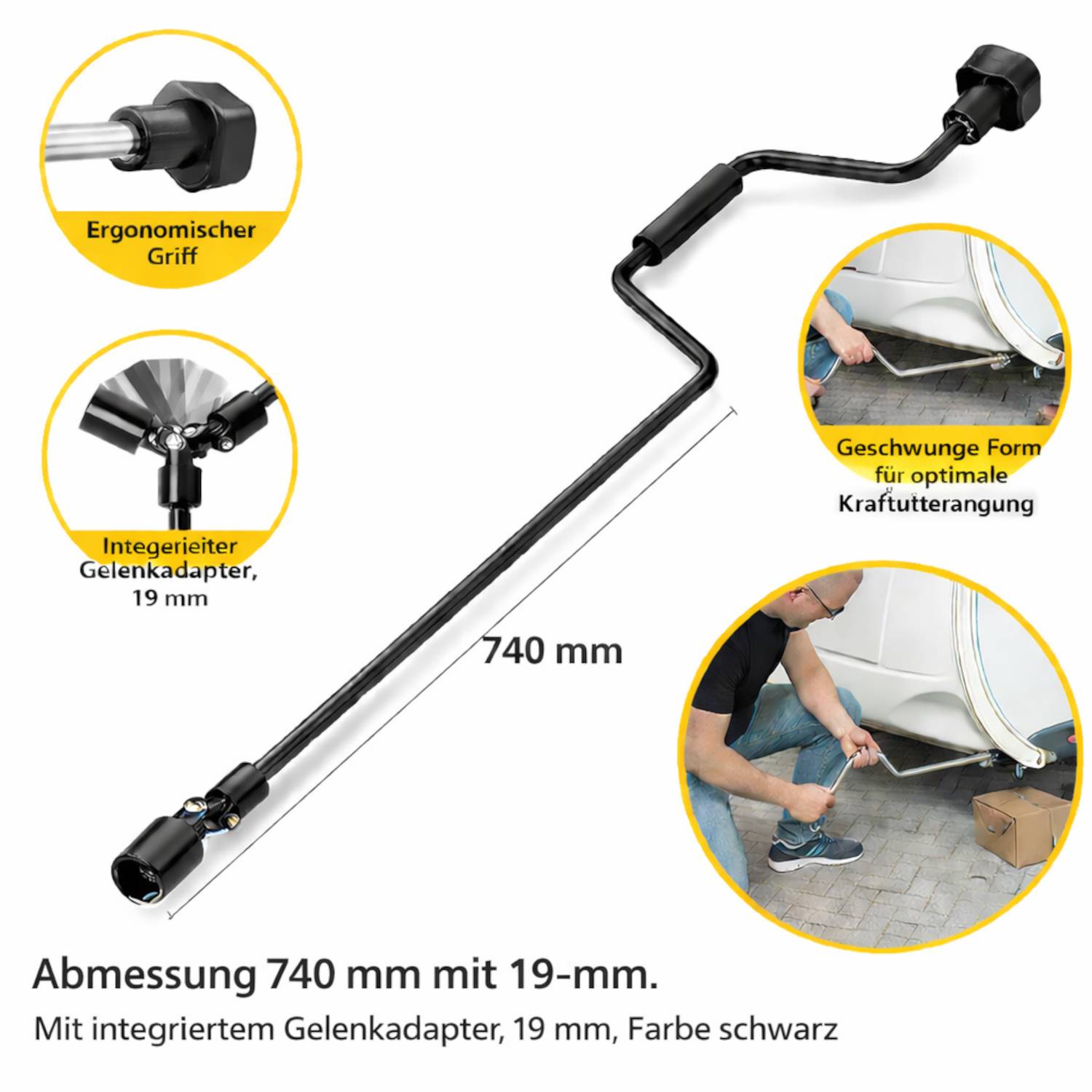 Handkurbel 740mm 19mm Kurbel Kardangelenk, Stützen höhenverstellbar Kurbelstange